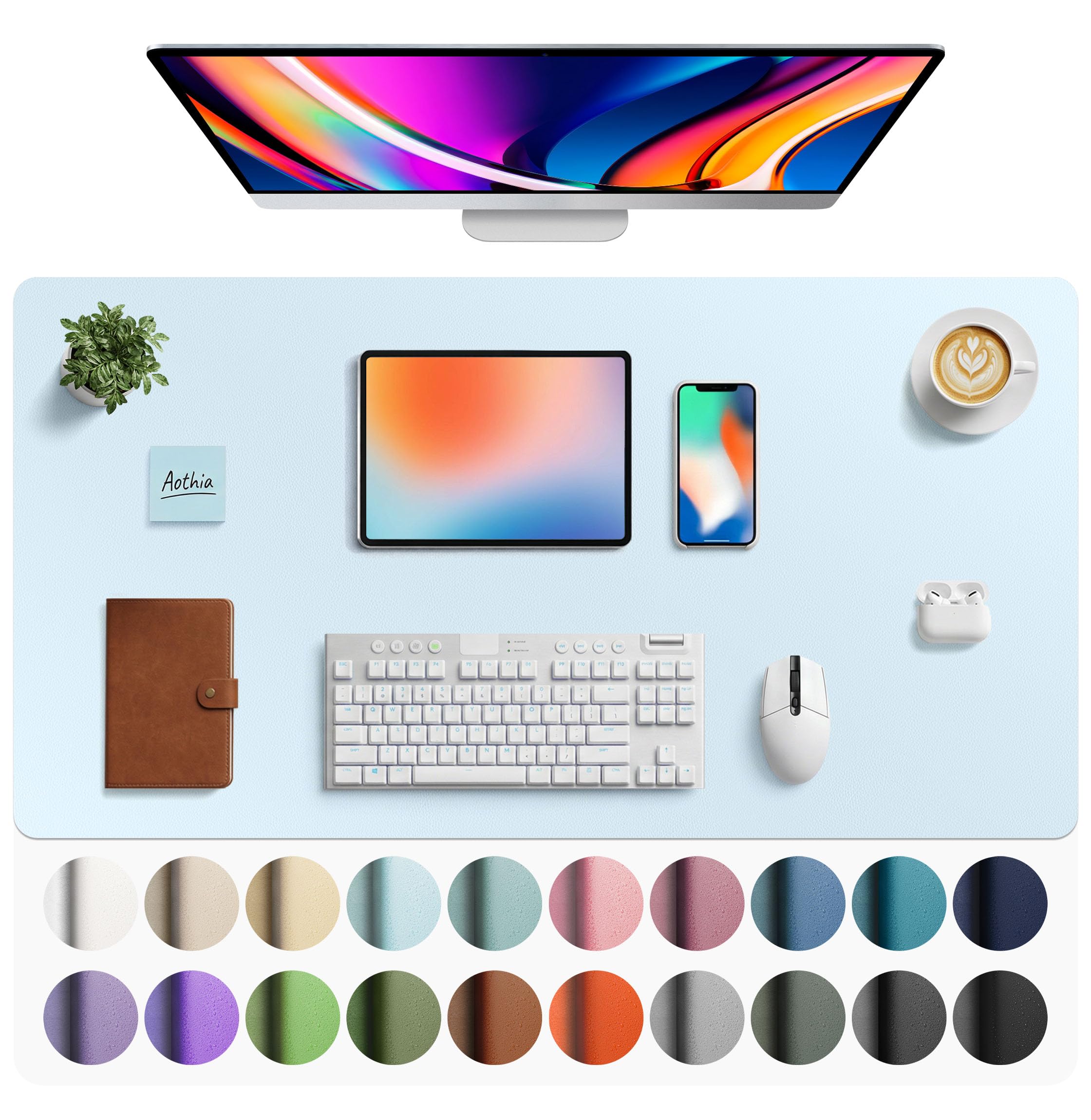Aothia Non-Slip Waterproof PU Leather Desk Pad Protector for Mouse, Writing Desk, Office, Home, Laptop Blotter, 23.6" x 13.7", Black