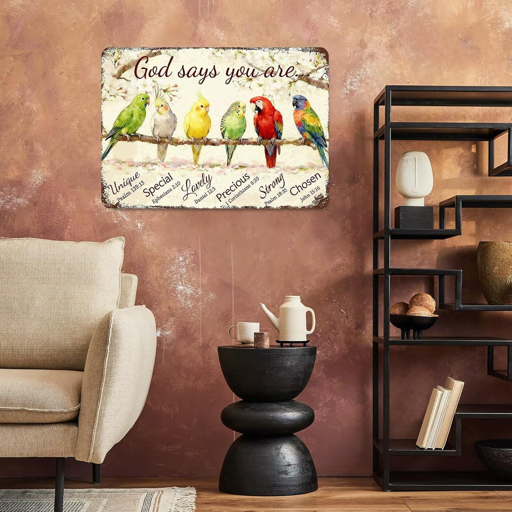 Inspirational Bible Verse Sign God Says You Are Metal Tin Signs Bird Print Christian Gift Quotes Poster for Church Prayer Room Office Decor 8x12 Inch