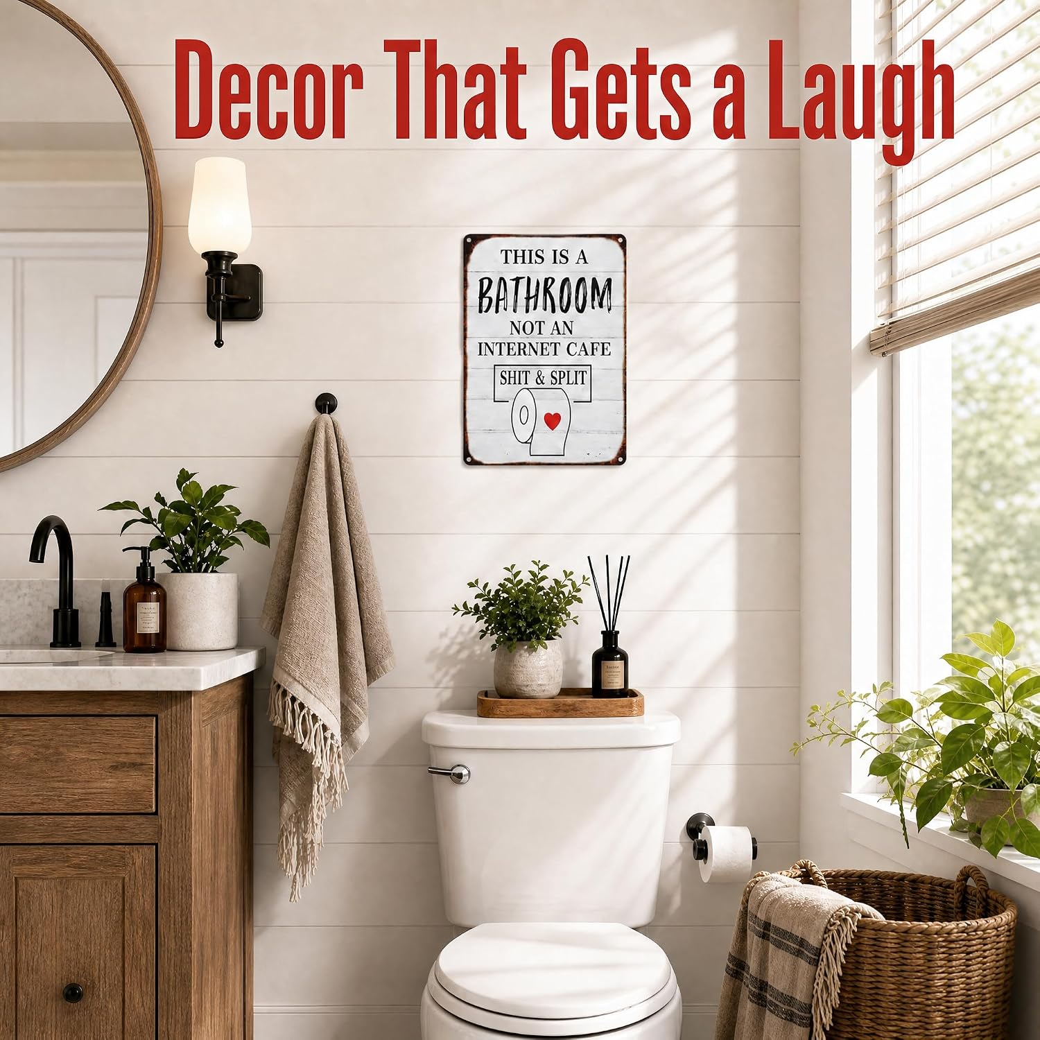 This Is a Bathroom Not an Internet Cafe Sign, Funny Bathroom Wall Art, Vintage Metal Tin Sign for Restroom Decor, Sarcastic Toilet Wall Sign, 8 x 12 Inch