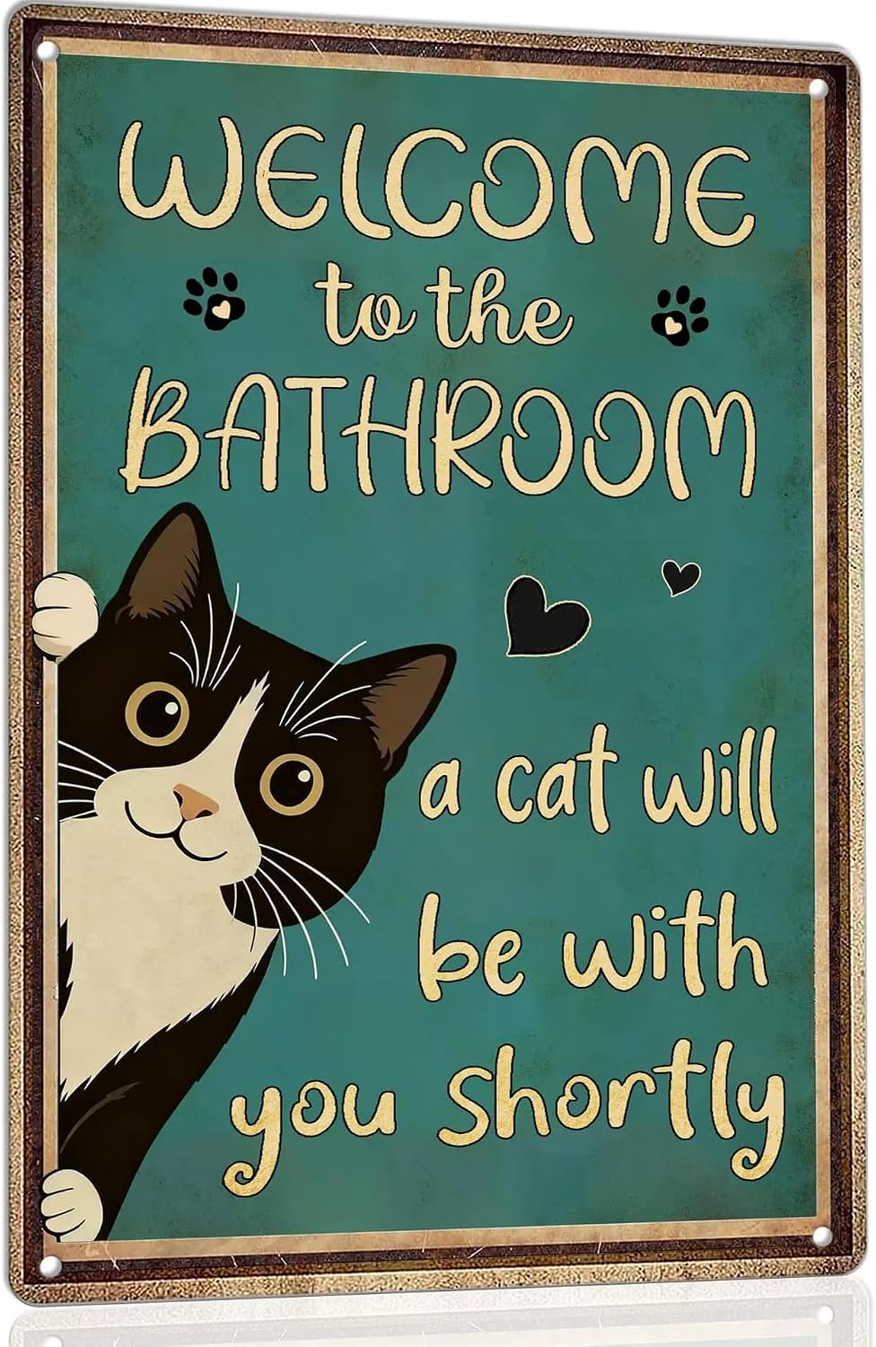 Funny Bathroom Sign Vintage Cat Tin Signs for Wall Decor 8" x 12" Funny Bathroom Signs Restroom Toilet Decor Metal Wall Plaque Poster (Welcome)