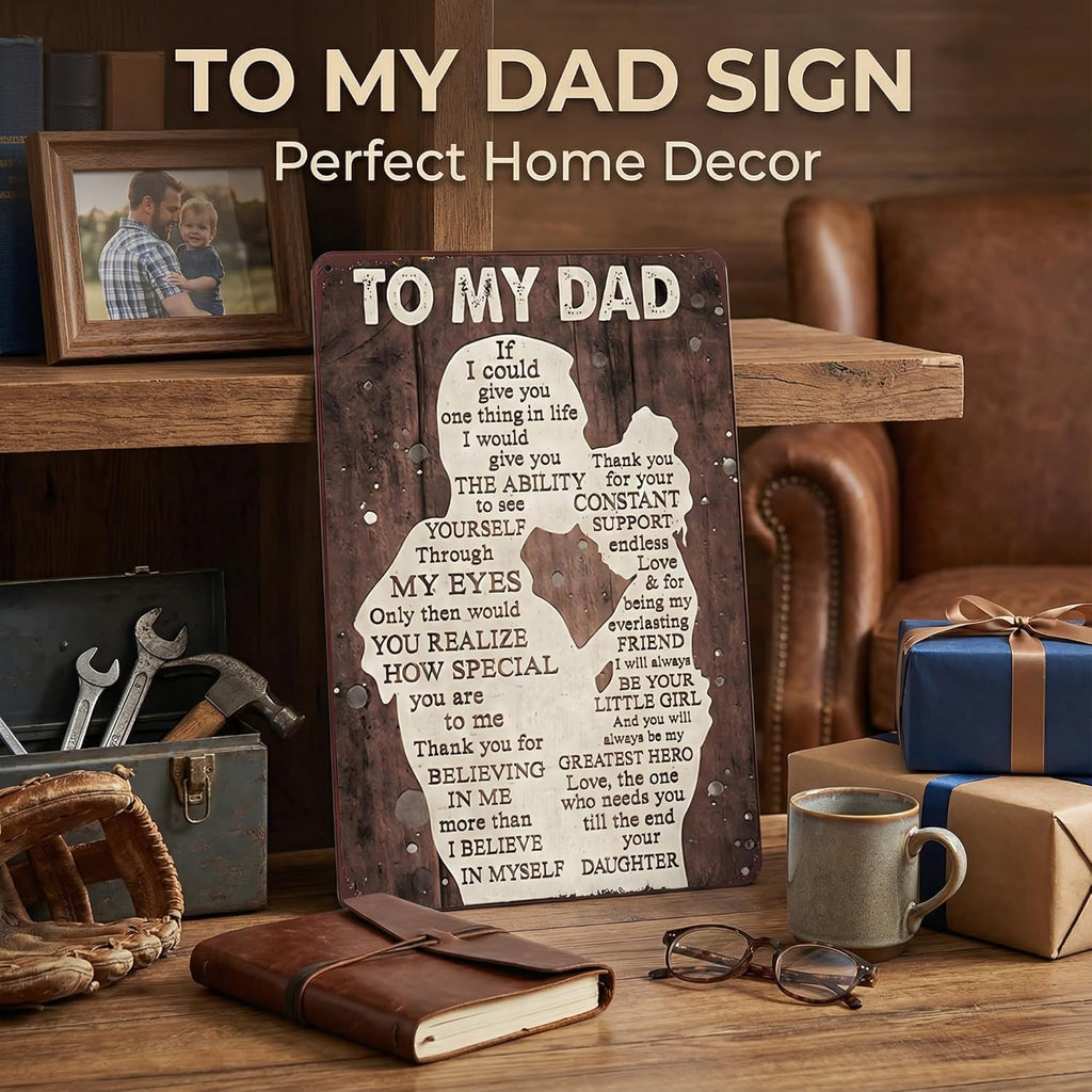Smilelife Father's Day Dad Gifts from Daughter To My Dad Always Be My Hero Funny Tin Sign Perfect for Men Room Man Cave Office Garage Workshop Home Decor 8 x 12 Inch(3333)