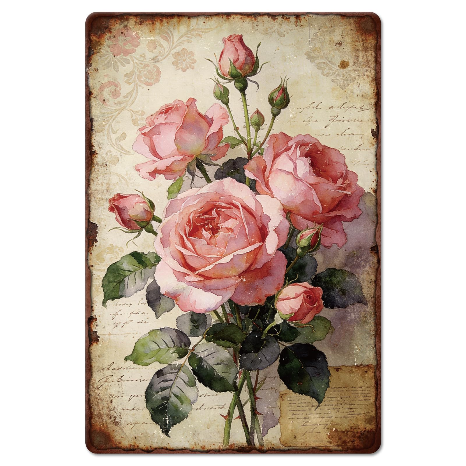 GLOBLELAND Lavender Metal Tin Sign 8x12in Flower Bouquet Vintage Painting Tin Signs Wall Poster Plaque for Gardens Patios Dining Rooms Living Rooms Bedrooms Floral Shops