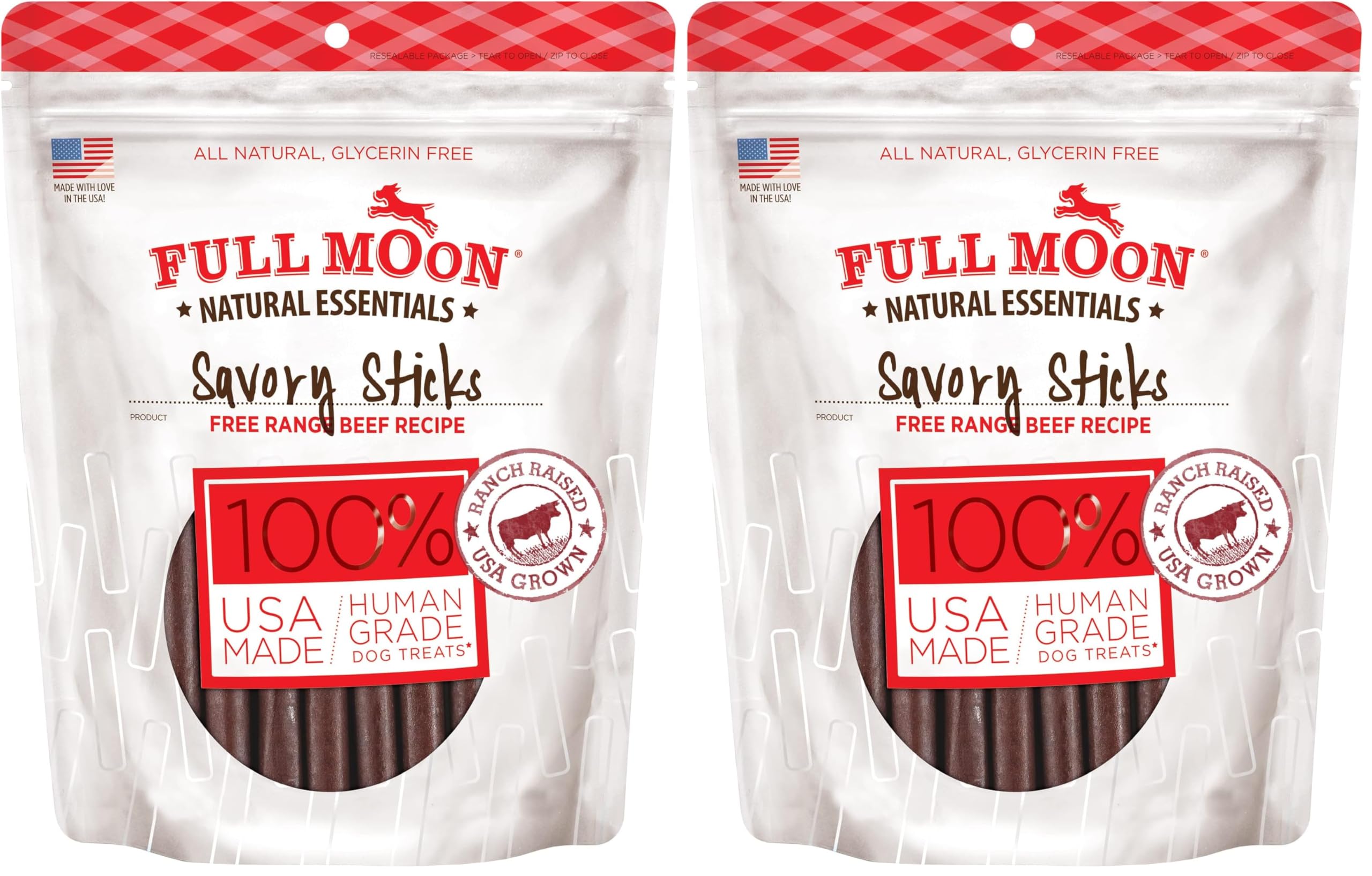 Full Moon All Natural Human Grade Dog Treats, Essential Beef Savory Sticks, 22 Ounce, 1.375 Pound (Pack of 1)