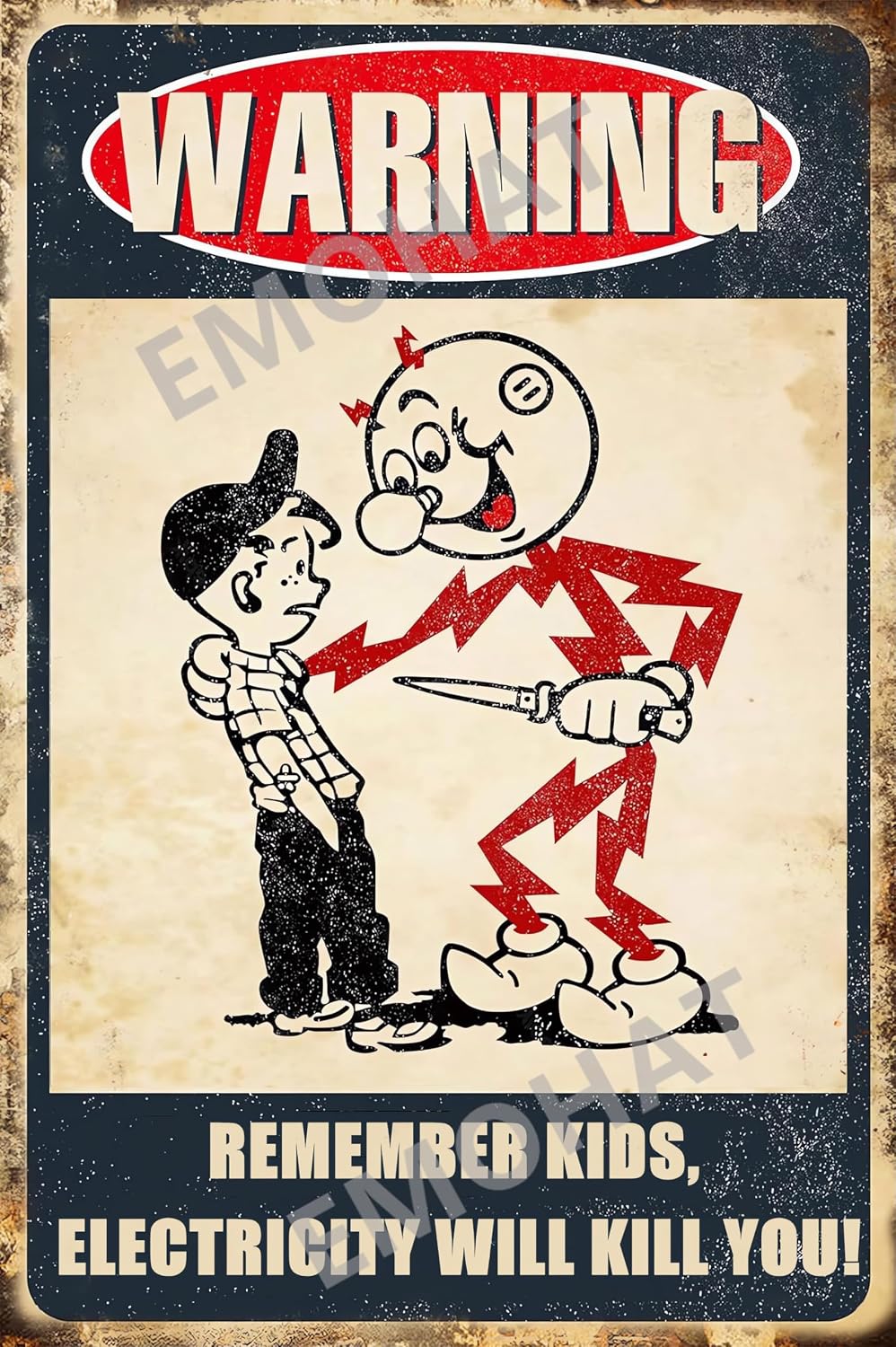 EMOHAT Warning Sign Remember Kids Electricity Will Kill You Metal Tin Sign Vintage Retro Caution Safety Wall Decor Poster Plaques For Room Home Restaurant Garage Outdoor Indoor 8x12 Inch