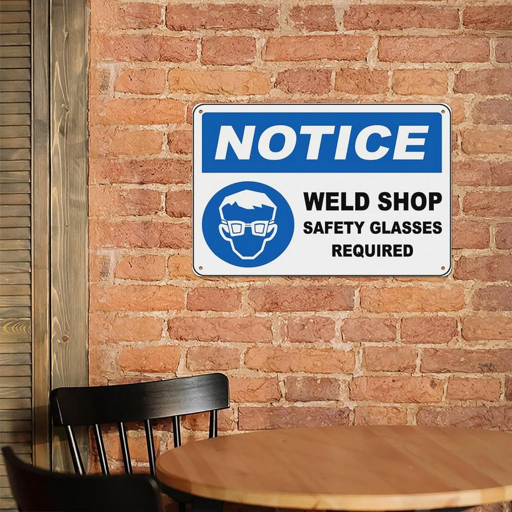 Safety Glasses Required In Weld Shop Sign Aluminum Tin Warning Signs For Home Outdoor Garden 8X12 Inches