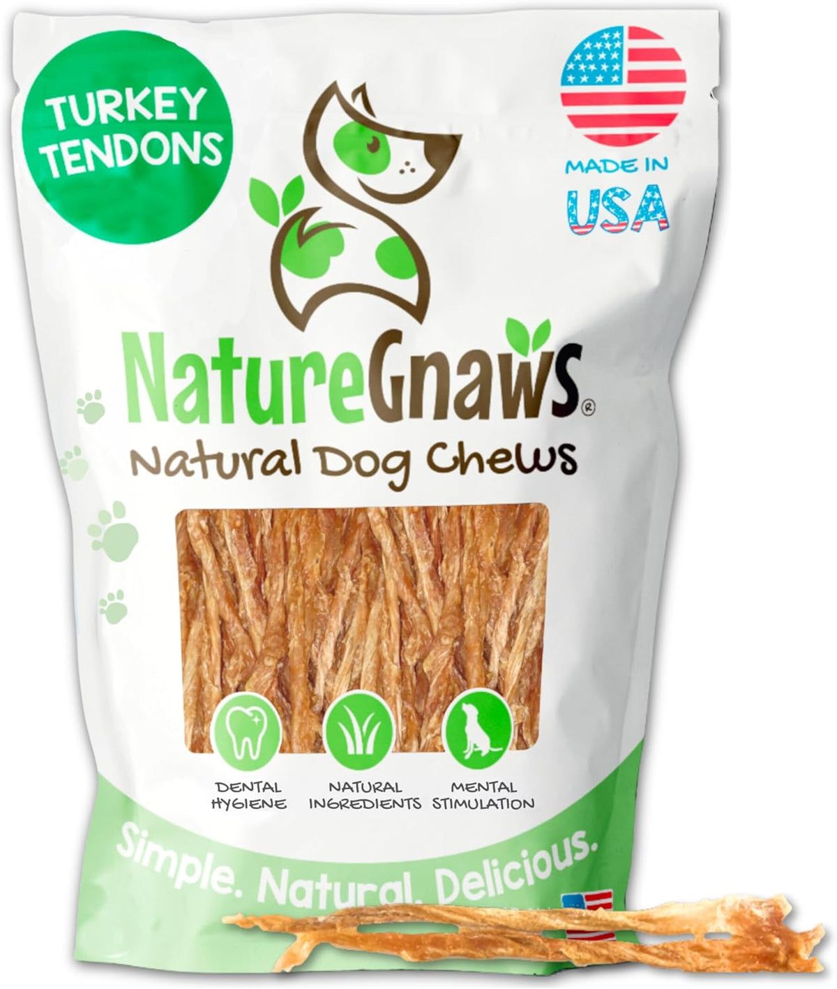Nature Gnaws USA Turkey Tendons for Dogs (4oz) - Delicious Grain Free Reward Snack for Small, Medium & Large Breeds - Premium Natural Dog Chew Treats