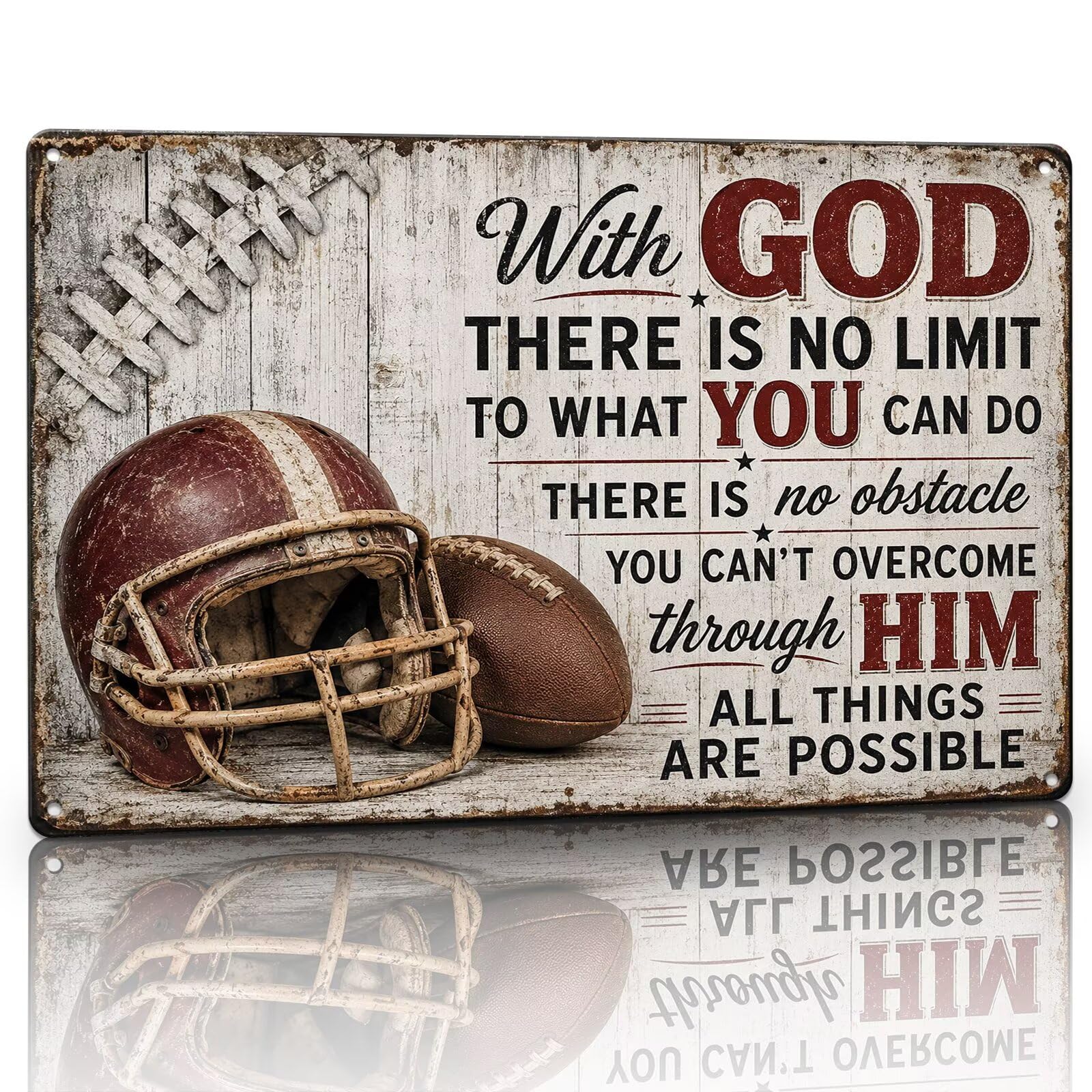 Eat Sleep Football Repeat Tin Sign, Football Room Wall Decor For Teen Boys Room Bedroom, Sports Player Man Cave Decor 8X12 Inch