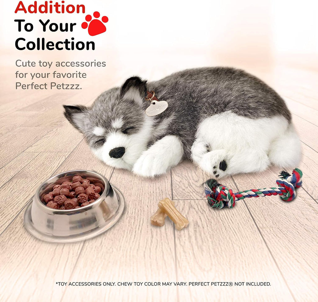 Silver Bowl with Simulated Pet Food, Colorful Chew Toy for Lifelike Stuffed Interactive Pet, Dog Bones for Breathing Pets – Perfect Petzzz