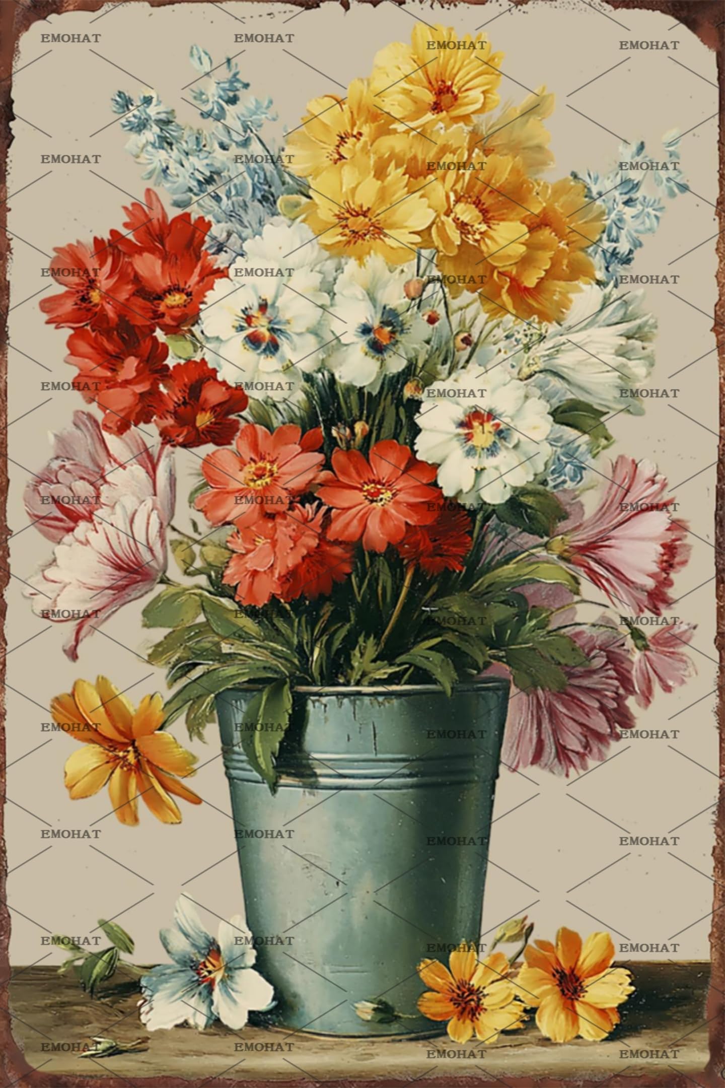 EMOHAT Colorful Flower Floral Metal Tin Sign, Vintage Farmhouse Wall Art for Home & Cafe, 8x12 Inch Spring Summer Decor for Indoor Outdoor Office Bar