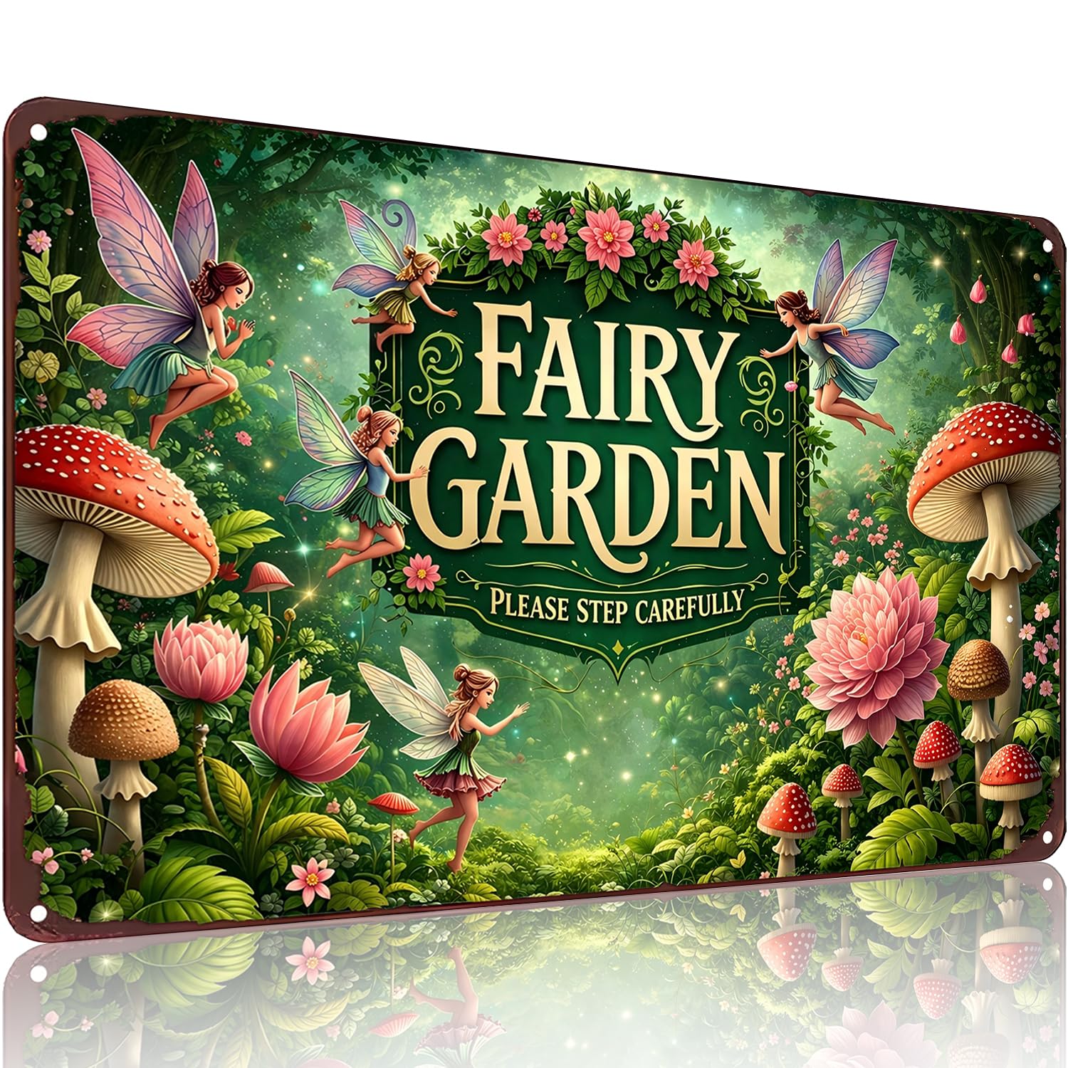 Crazysign Gardening Gifts Fairy Enchanted This Area Vintage Tin Sign Magic Whimsical Wall Art for Garden Porch Patio Greenhouse Yard Decor 8x12 inch (26046)