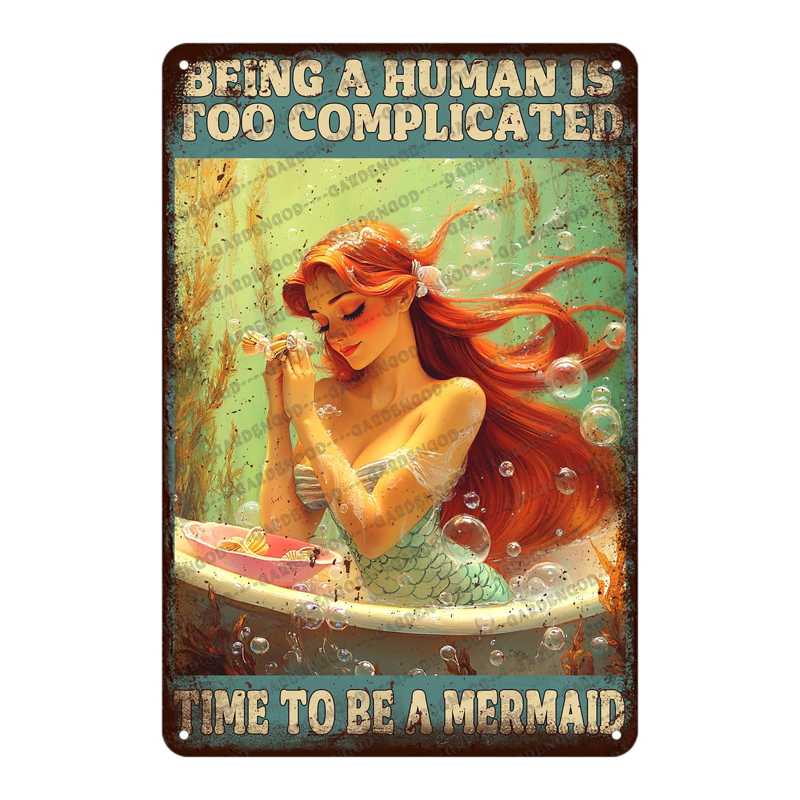 Mermaid Tin Sign And I Think To Myself What A Wonderful World Poster Home Decor Funny Home Decor Cave Bar Wall Decor 12x8 Inch