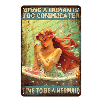 Mermaid Tin Sign And I Think To Myself What A Wonderful World Poster Home Decor Funny Home Decor Cave Bar Wall Decor 12x8 Inch