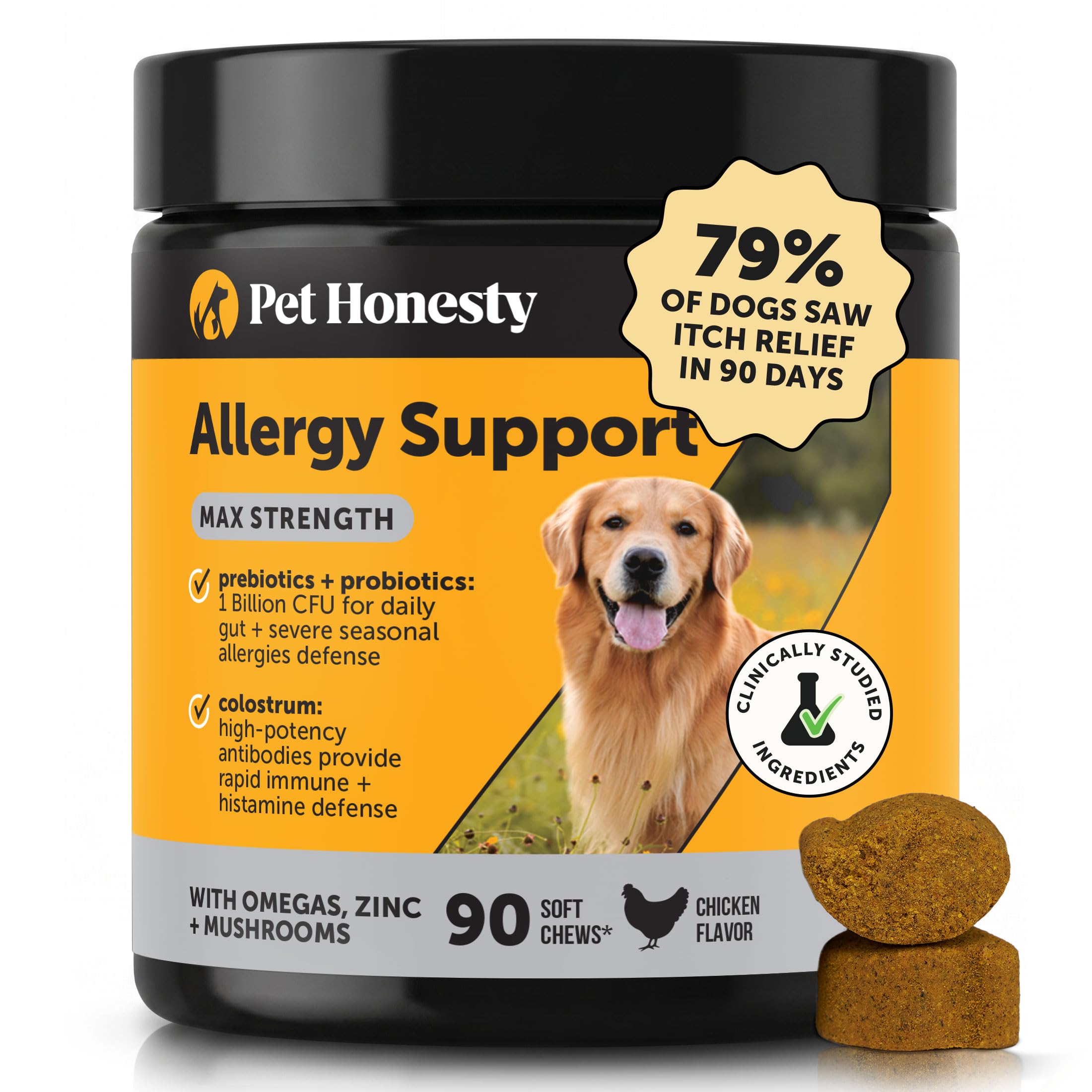 Dog Allergy Relief Immunity Chews - Paw Licking, Itching & Seasonal Allergies - with Colostrum, Probiotics, Turmeric & Salmon Oil - Vet Recommended Anti-Itch Supplement for Dogs (Salmon, 90 Ct)