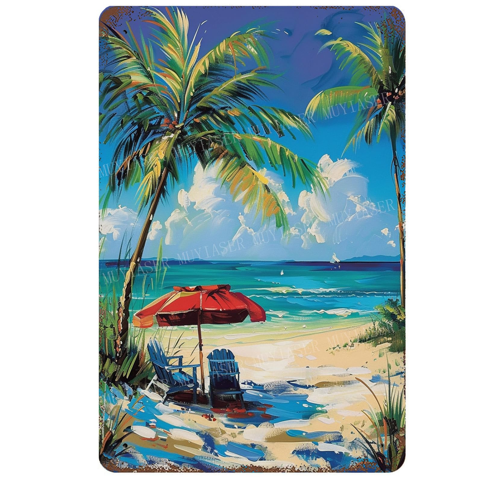 Retro Beach Aluminum Vintage Tin Sign for Kitchen Office Home Bar Cafe Decor 8x12 Inch