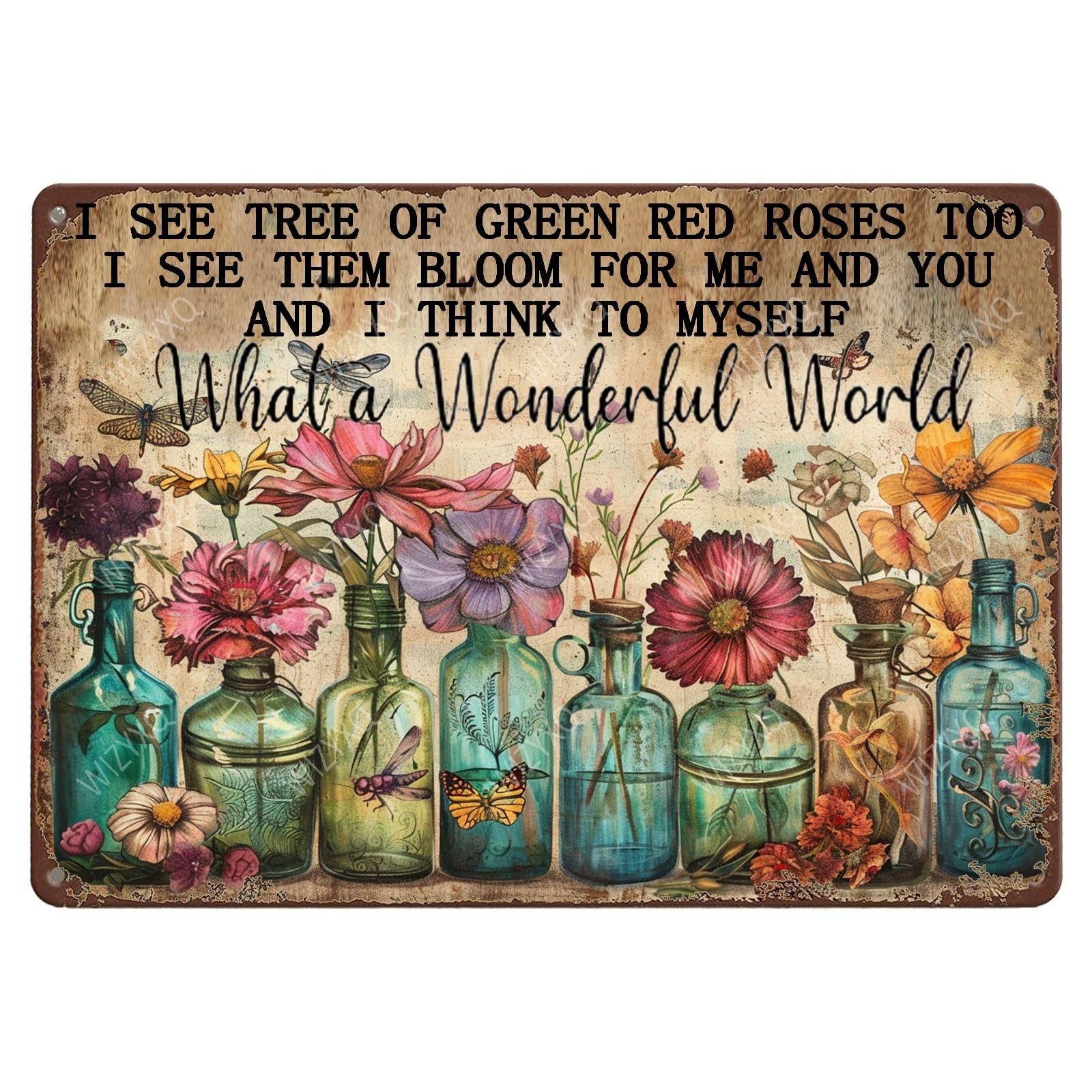 Floral and Bee Metal Signs In A World Where You Can Be Anything Funny Vintage Tin Sign Retro Wall Decor for Bee Lovers Room 8×12 Inches