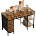 OLIXIS Computer desk with 6 Drawers, 55 inch Office workstation with Storage Shelves, Reversible Gaming setup, Corner table with Storage Drawers, Work for Home Office, Study, Living Room, Rustic Brown
