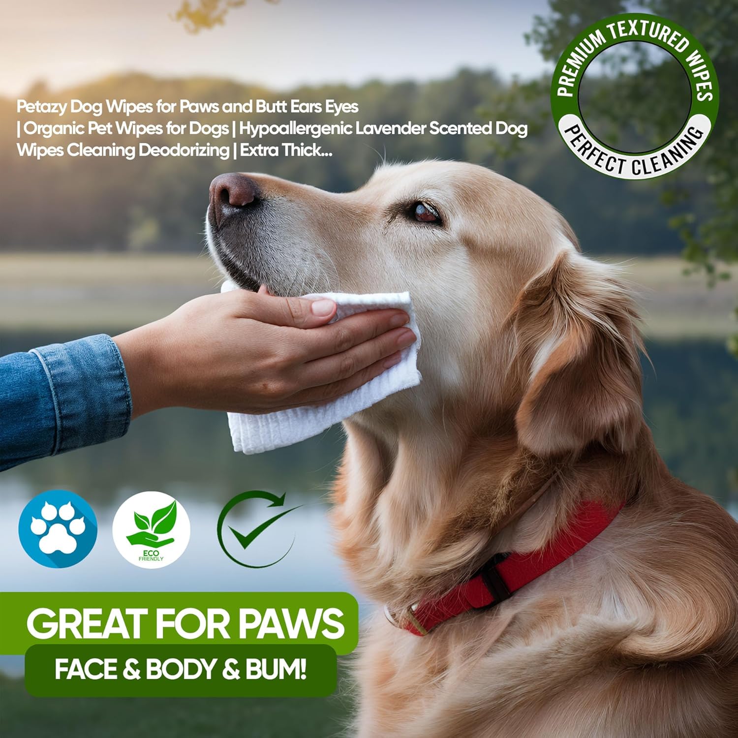 Petazy Pet Wipes for Dogs and Cats – 400 Count (8x8in) Hypoallergenic, Deodorizing Dog Wipes for Paws, Ears and Butt | XL with Aloe & Coconut Oil, Lavender Scented | Includes 4 Grooming Glove Wipes