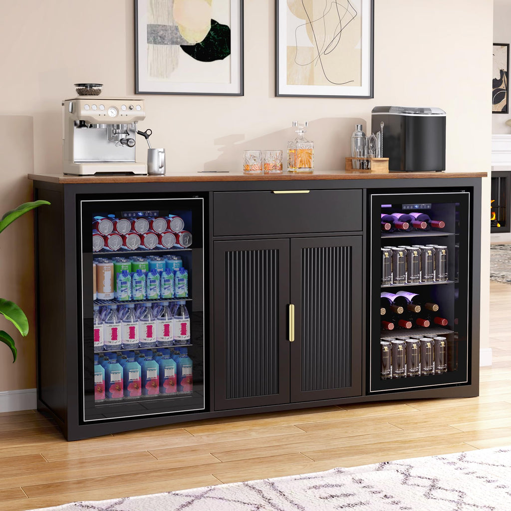 GDLF Large Coffee Bar Cabinet with Fridge Space, Mini Fridge Cabinet with Wine Storage, Buffet Sideboard Table for Home, Fluted Modern Design,53.2" L