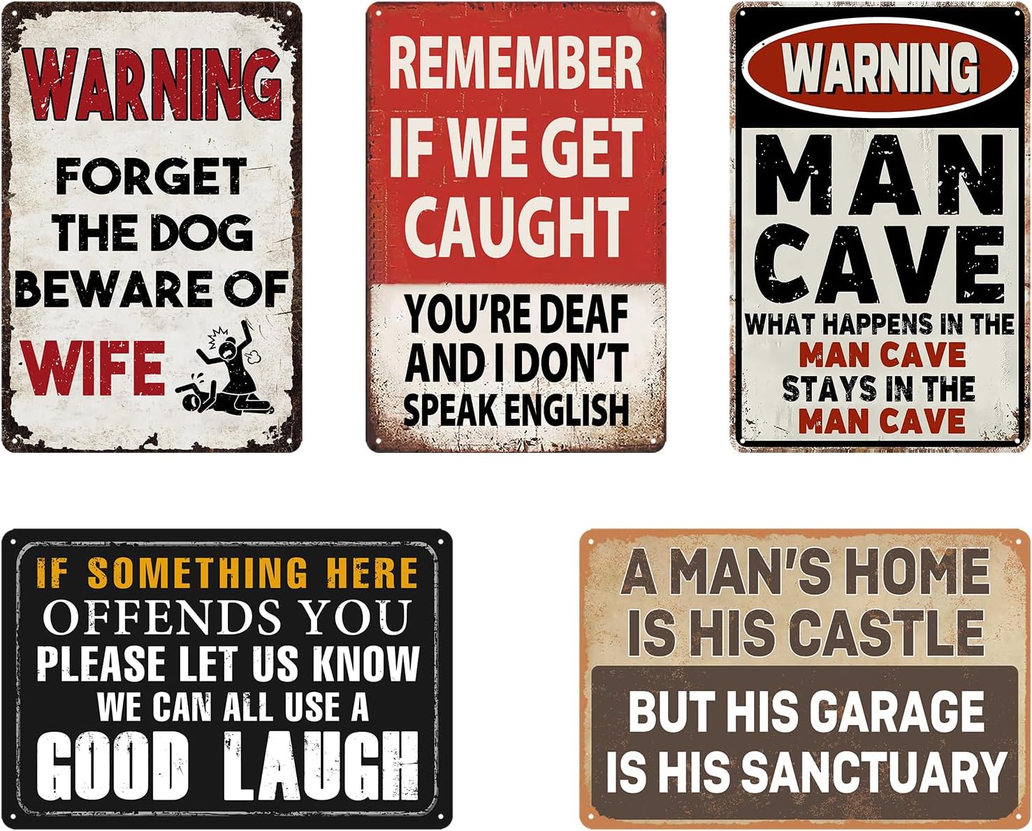 5 Pack Funny Man Cave Decor Vintage Garage Metal Tin Signs For Men Bar Signs For Home Bar Motorcycle Accessories Funny Room Decor For Men Work Shop Accessories Basement Mancave Decor Sign 8x12 Inch