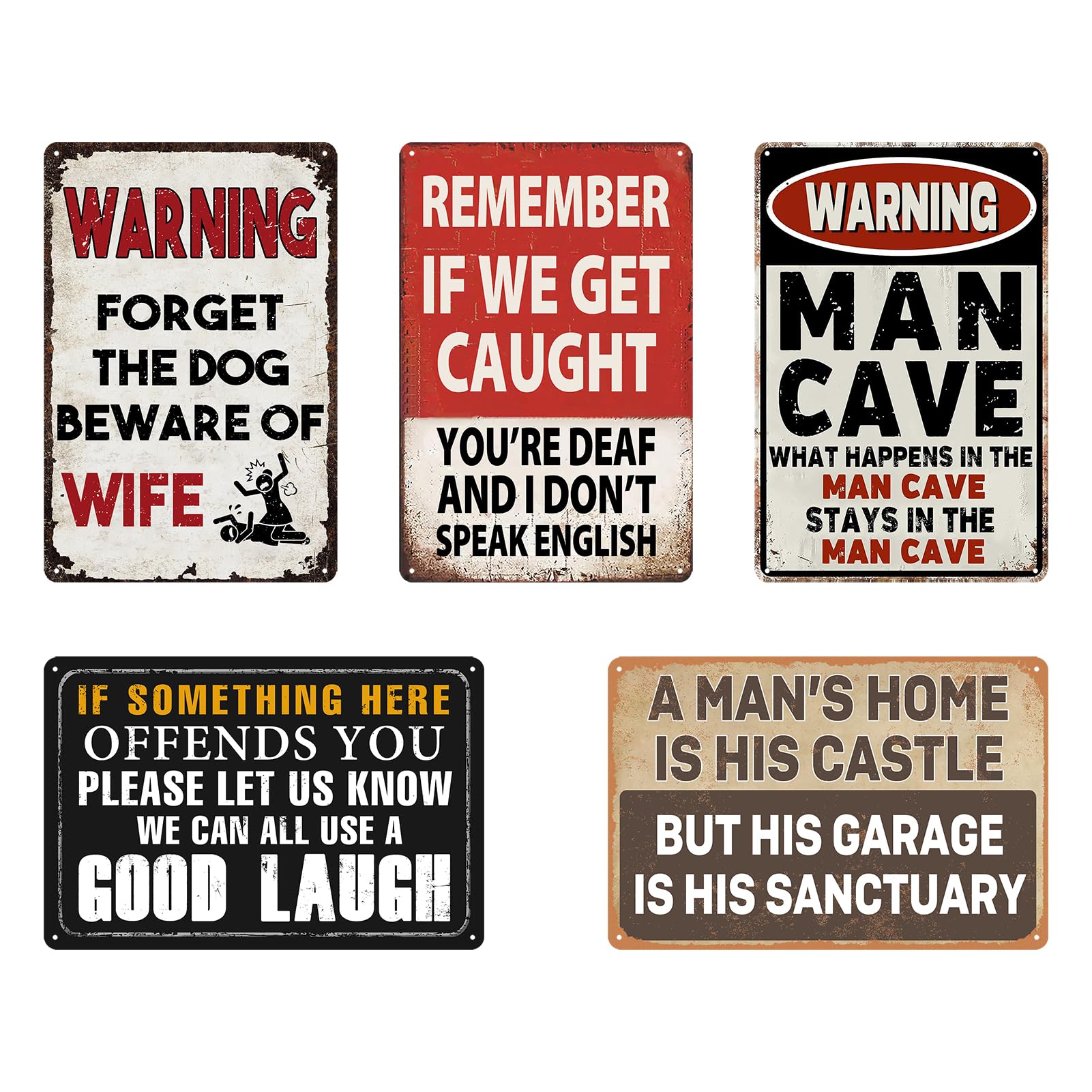 5 Pack Funny Man Cave Decor Vintage Garage Metal Tin Signs For Men Bar Signs For Home Bar Motorcycle Accessories Funny Room Decor For Men Work Shop Accessories Basement Mancave Decor Sign 8x12 Inch