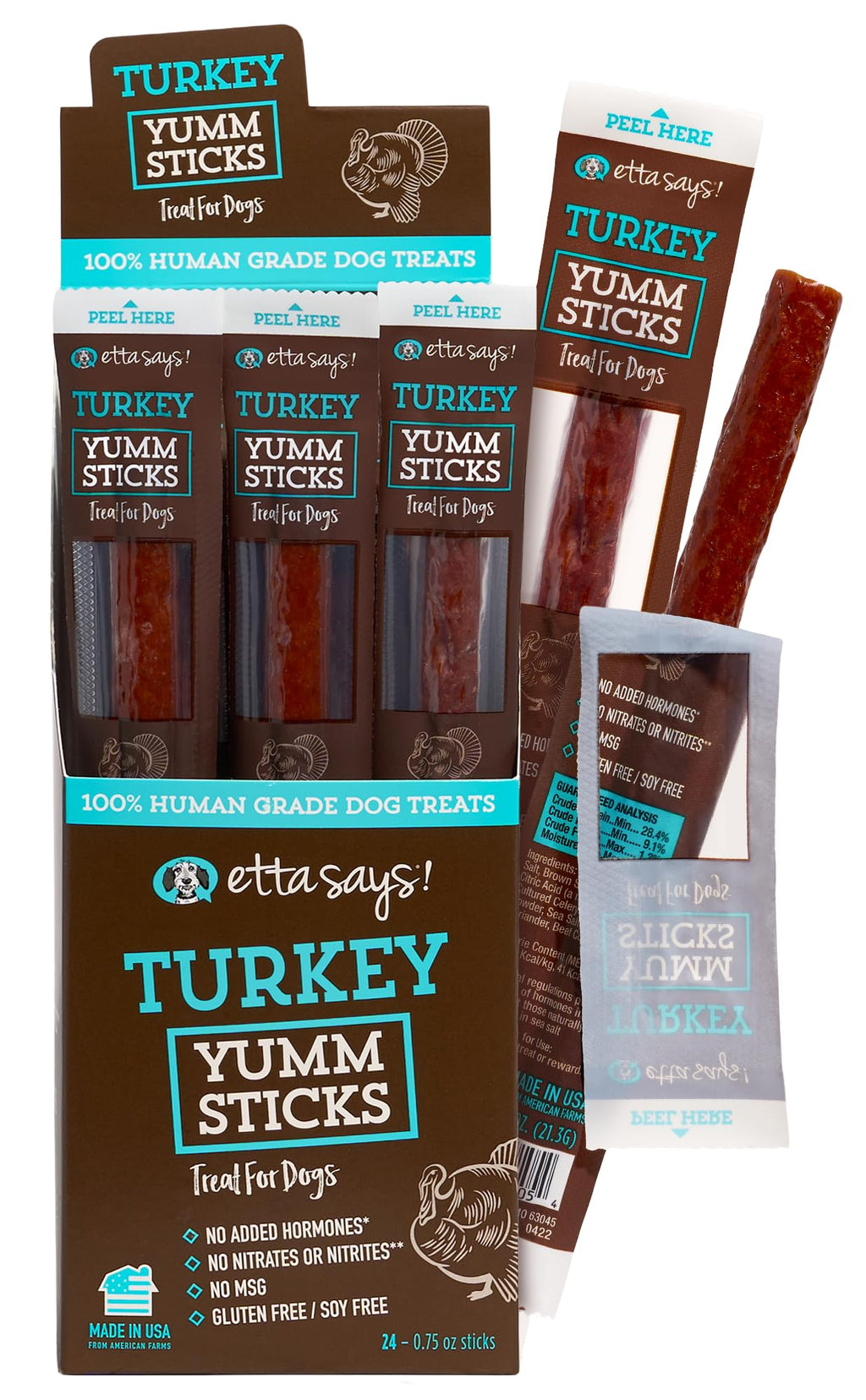 etta says! Yumm Sticks - Real Meat Dog Jerky Treats - Beef, Chicken, Pork, and Turkey Variety Pack - Human Grade - Made in The USA (24 Count Pack of 1)