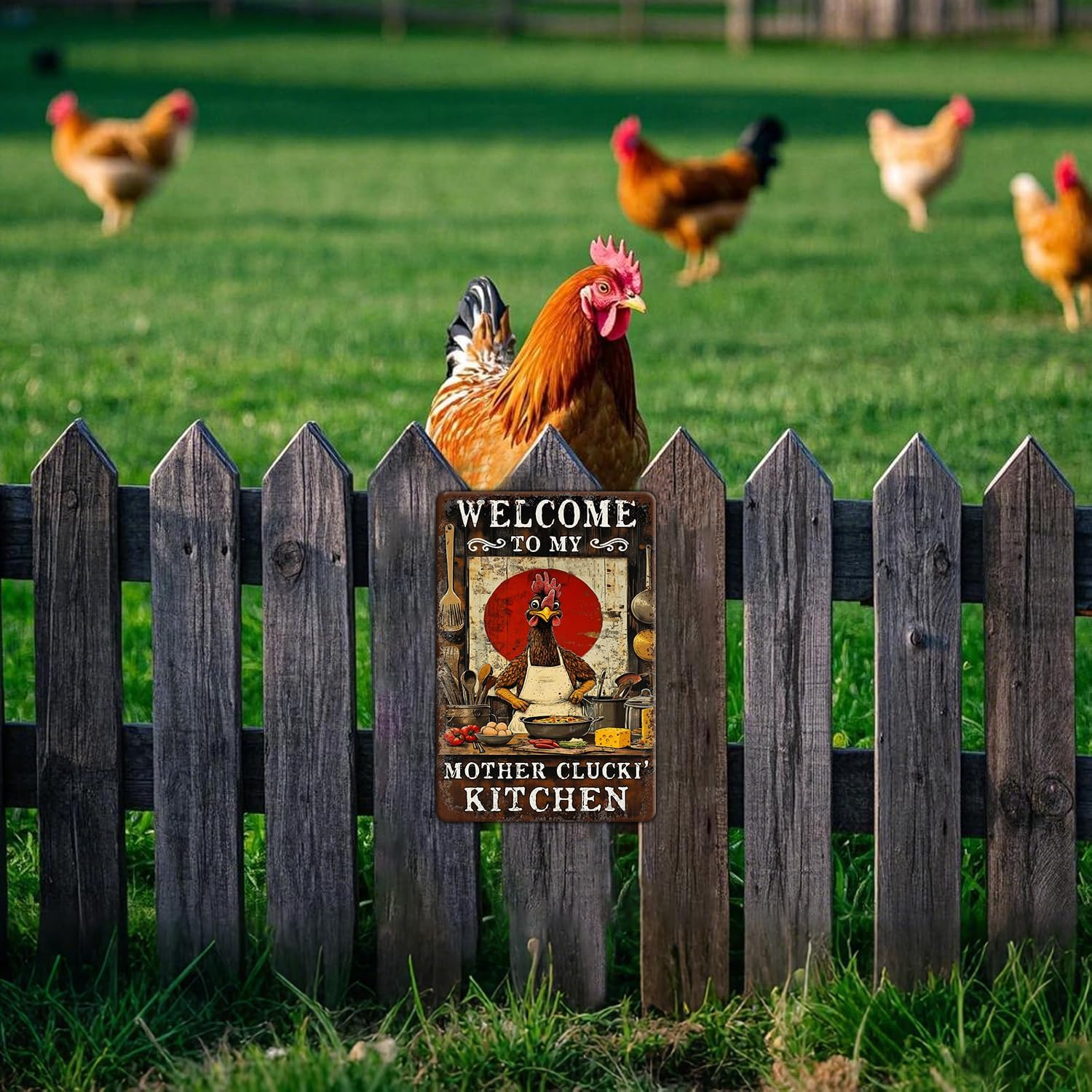 Funny Chicken Signs Welcome To My Kitchen Humorous Cartoon Rooster Cooking Aluminium Sign Metal Chicken Signs Decor Home Ktichen Farm Are Wall 12x8 Inch Vintage Chicken Signs Metal Tin Poster
