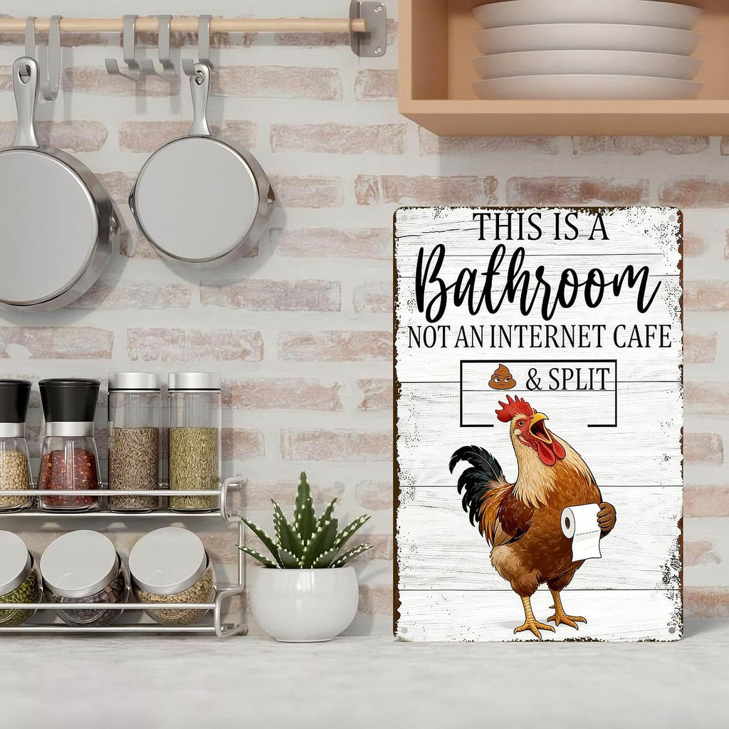 Funny Chicken Metal Tin Sign Bathroom Decor This Is A Bathroom Not An Internet Cafe Signs Retro Posters for Home Restroom Toilet Washroom 8x12inch