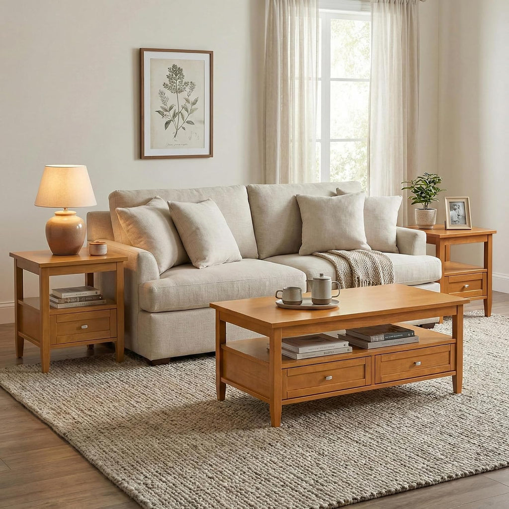 SIMPLIHOME Warm Shaker Solid Wood 20 inch Wide Rectangle Transitional End Side Table in Light Golden Brown for the Living Room and Bedroom