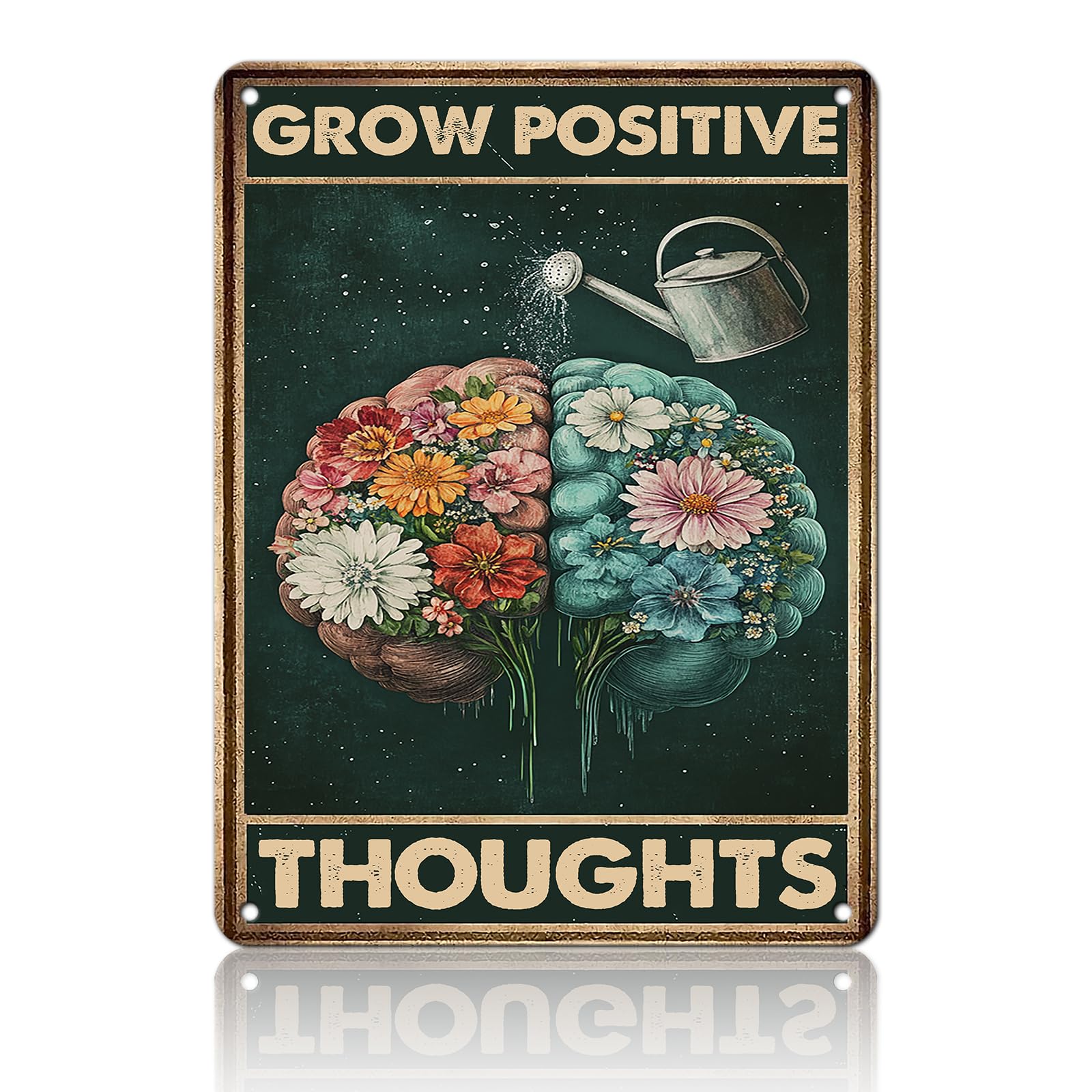 KIYOYO Vintage Tin Metal Sign Poster Grow Positive Thoughts Vintage Poster Flower Head Girl Poster Mental Health Poster Motivational Poster Emotions Poster Vintage Wall Home Decor 8x12 Inch
