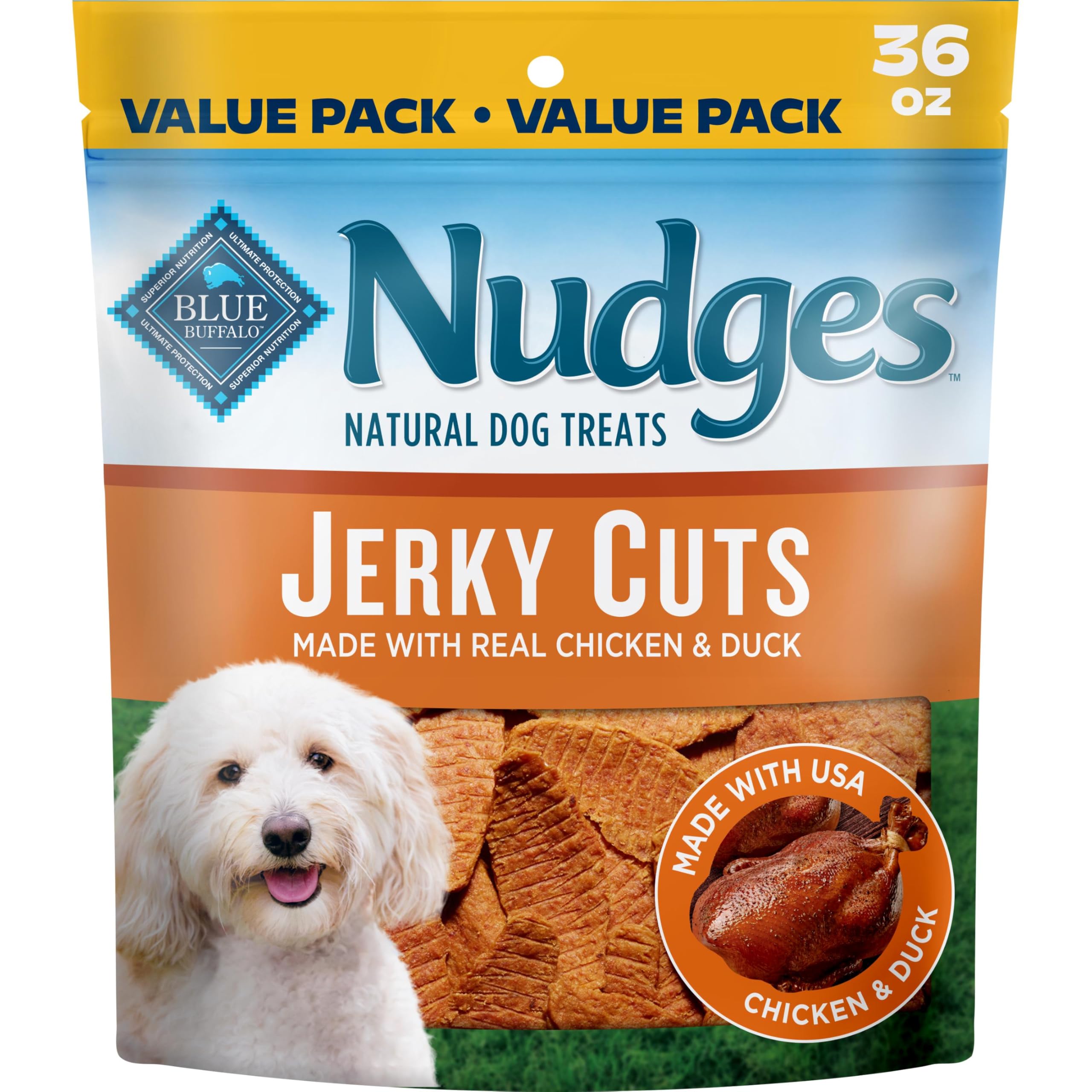 Blue Buffalo Nudges Chicken Jerky Bites Natural Dog Treats, Tender & Meaty Dog Snacks, Healthy Reward or Training Treat, Made in the USA with Real Chicken, No Artificial Preservatives, 16 oz.
