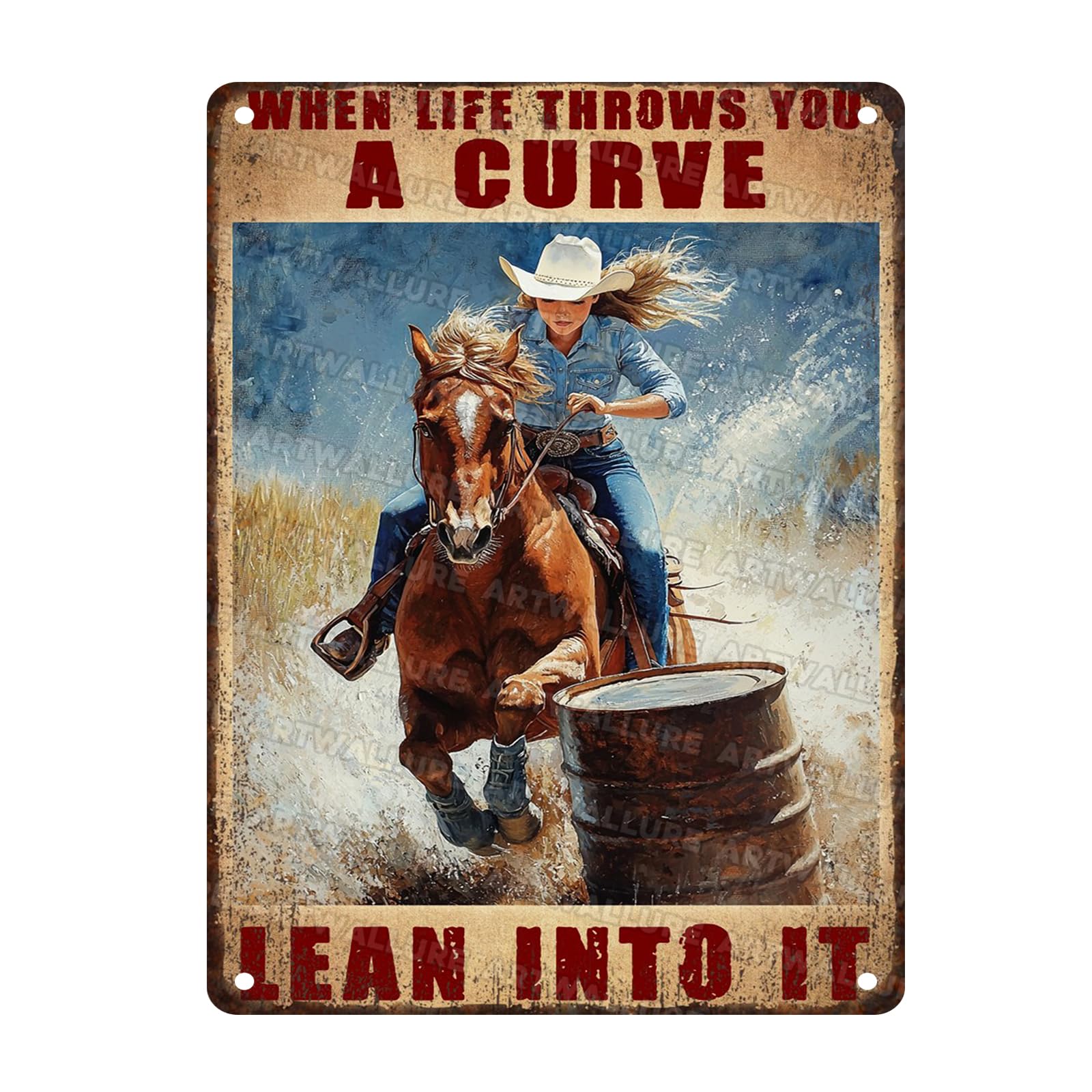 Retro Cowgirl Tin Sign Metal Wall Art Rustic Western Home Decor Wanted Theme 8x12inch