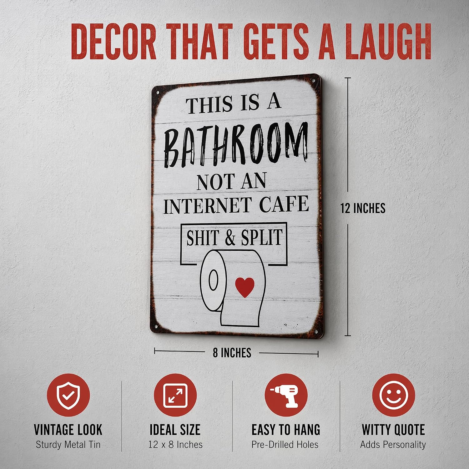 This Is a Bathroom Not an Internet Cafe Sign, Funny Bathroom Wall Art, Vintage Metal Tin Sign for Restroom Decor, Sarcastic Toilet Wall Sign, 8 x 12 Inch