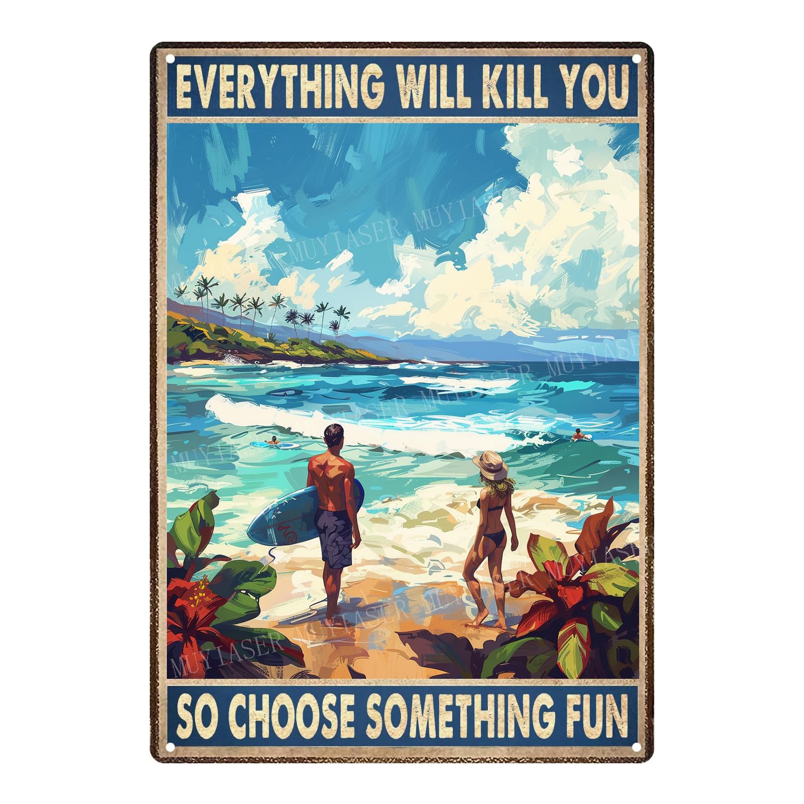 Retro Beach Aluminum Vintage Tin Sign for Kitchen Office Home Bar Cafe Decor 8x12 Inch