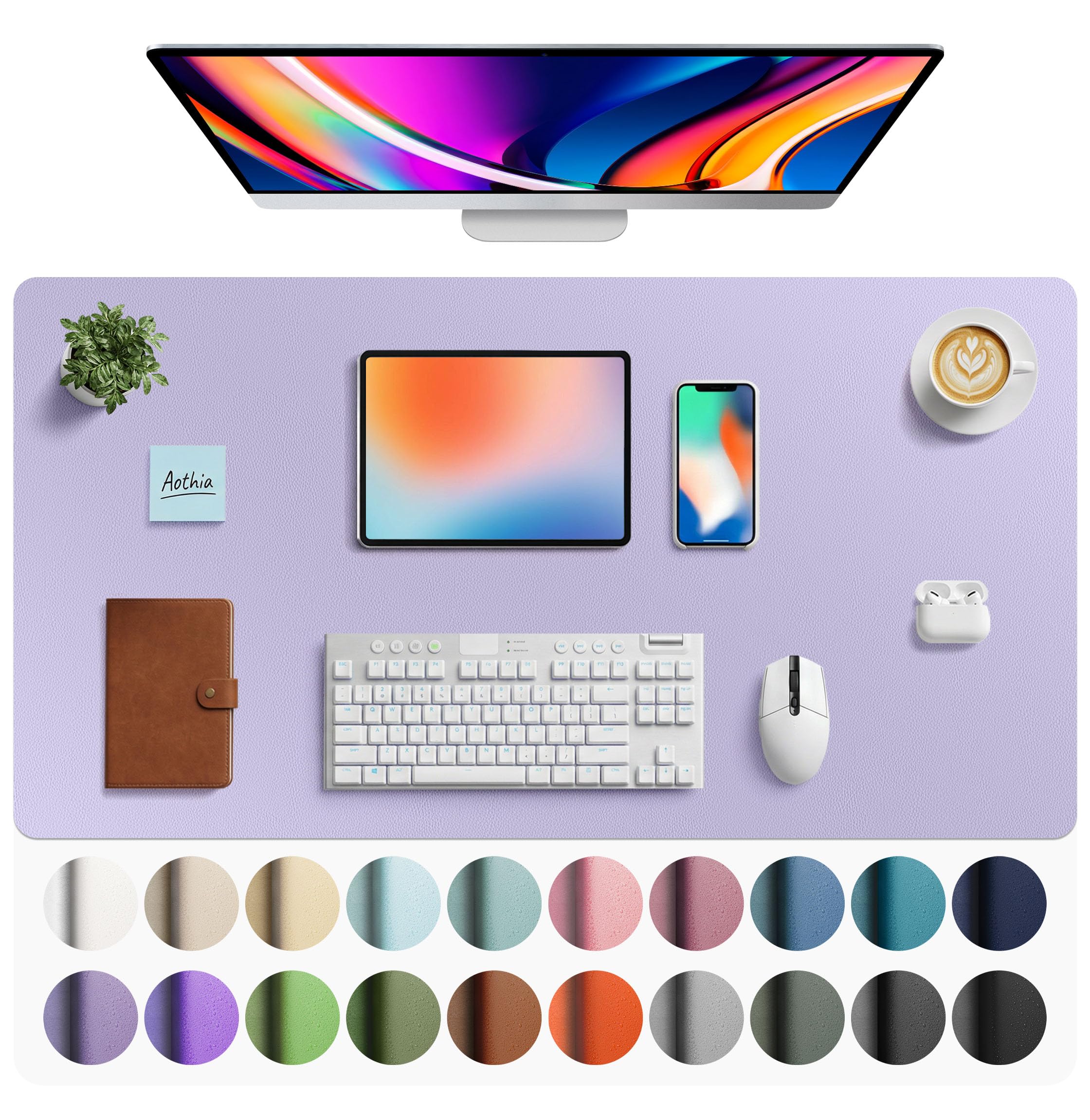 Aothia Non-Slip Waterproof PU Leather Desk Pad Protector for Mouse, Writing Desk, Office, Home, Laptop Blotter, 23.6" x 13.7", Black