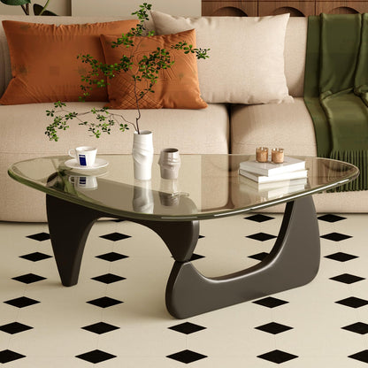 Coffee Table for Living Room Mid Century Modern Center Table with Glass Top and Wood, 36 Inch, Brown/Walnut