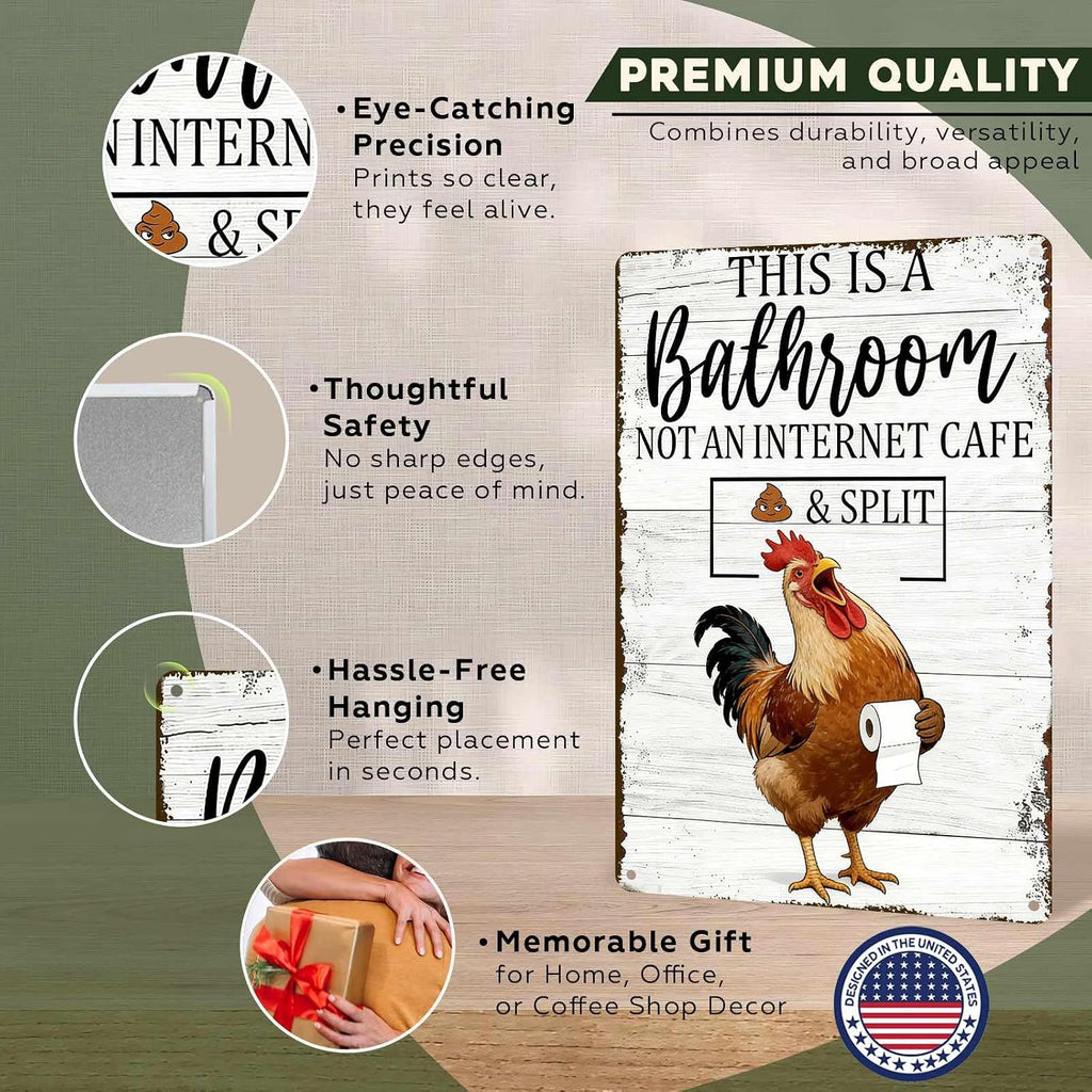 Funny Chicken Metal Tin Sign Bathroom Decor This Is A Bathroom Not An Internet Cafe Signs Retro Posters for Home Restroom Toilet Washroom 8x12inch
