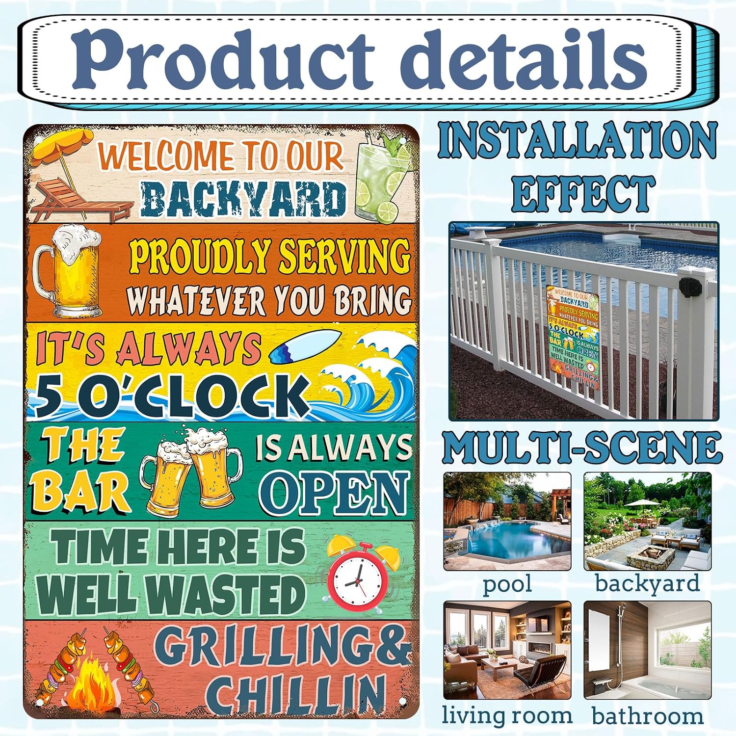 Vintage Metal Tin Sign Welcome to Our Backyard Home Yard Porch Decor Patio Pool Bar Coffee Wall Decor Tin Sign 12x8 Inches