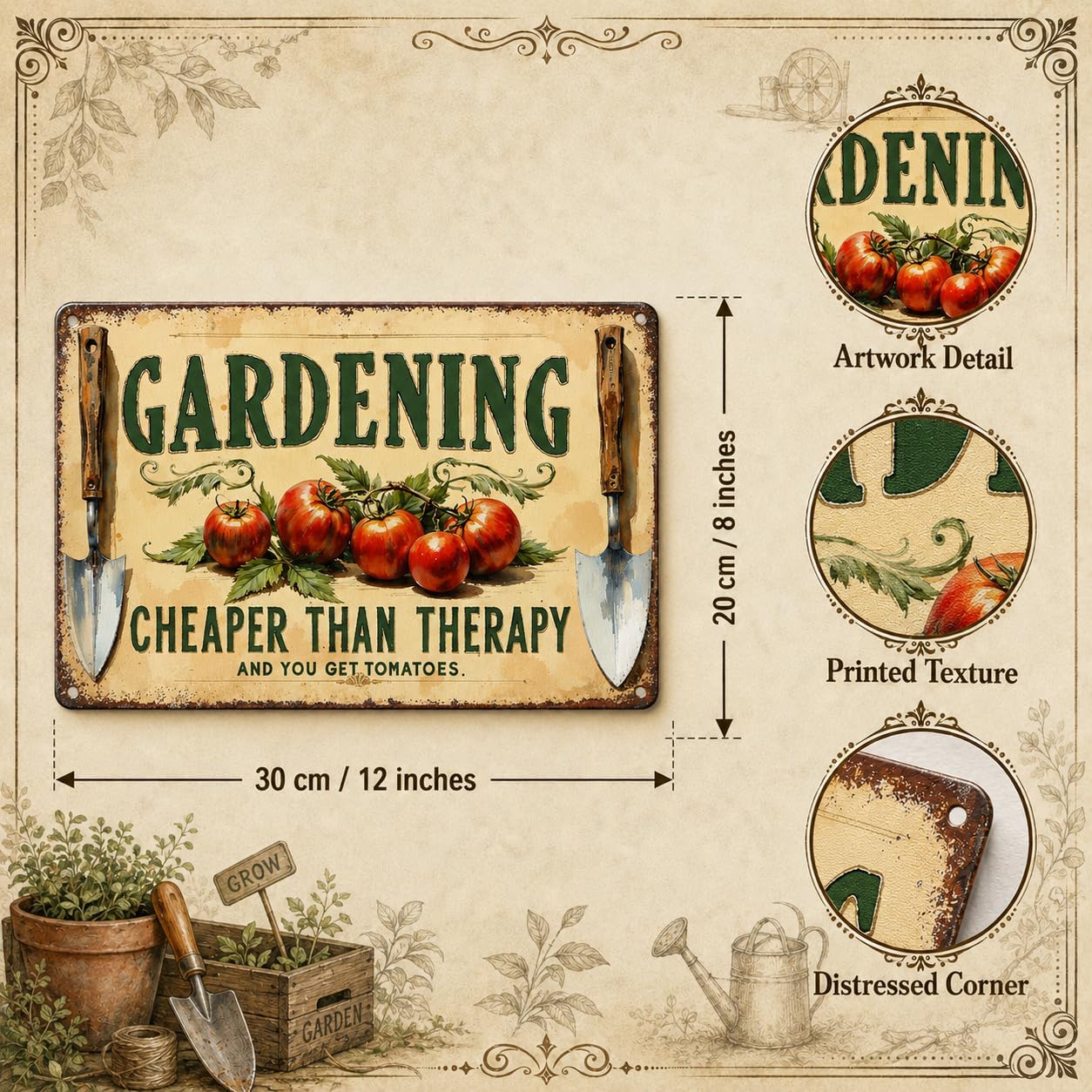 Gardening Humor Tin Sign Wall Decor - 12x8 Inch Metal Vintage Farmhouse Wall Art for Garden Shed, Patio, Greenhouse, Funny Gift for Vegetable Growers