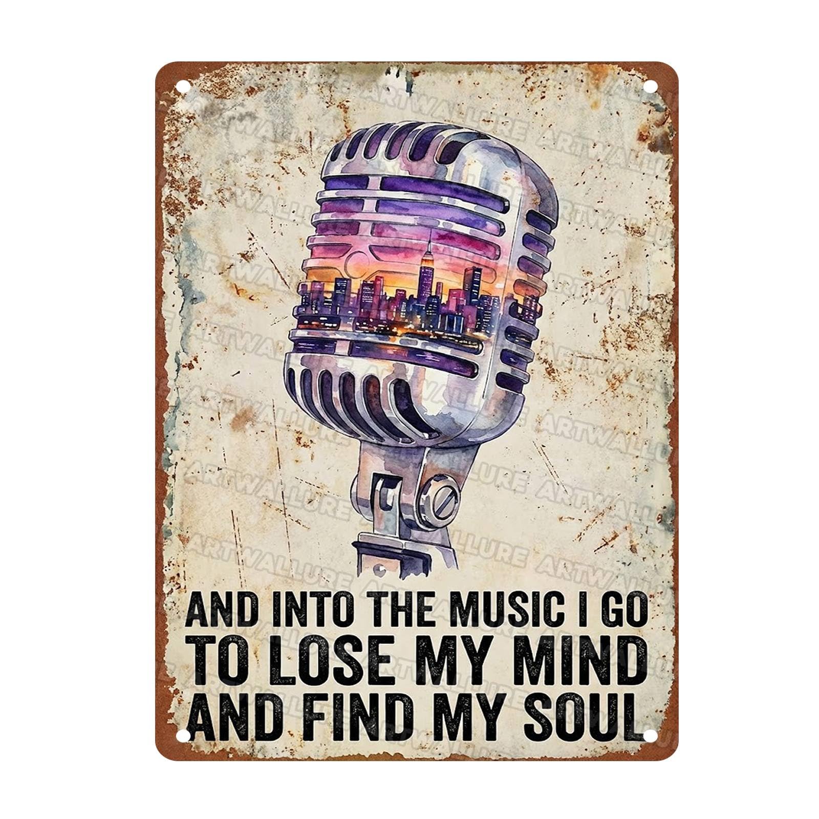 Acoustic Guitar Metal Tin Sign Nature Scenery Music Decor Vintage Wall Art Gift for Guitar Player Camping Lover 8x12Inch