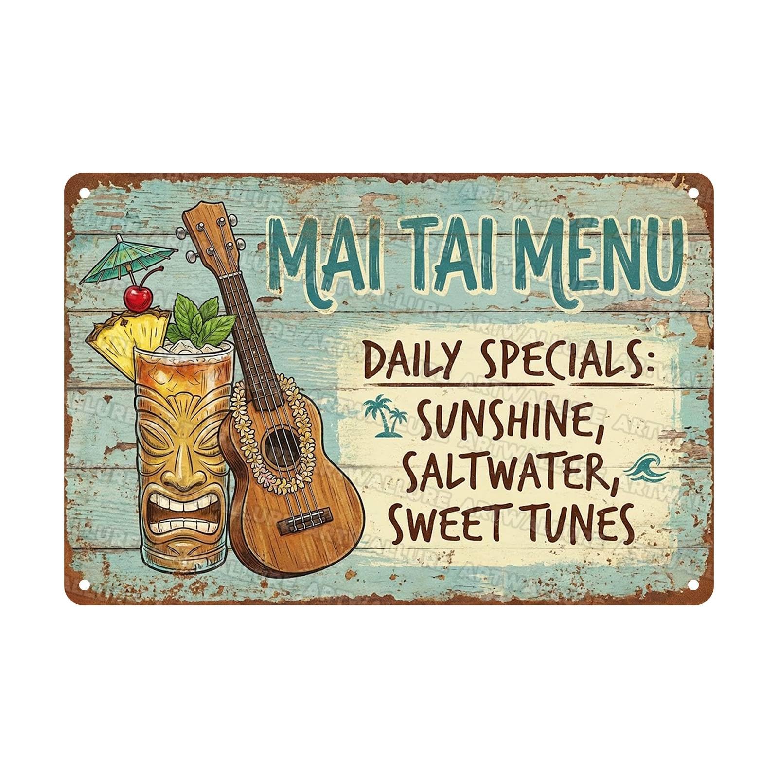 Acoustic Guitar Metal Tin Sign Nature Scenery Music Decor Vintage Wall Art Gift for Guitar Player Camping Lover 8x12Inch