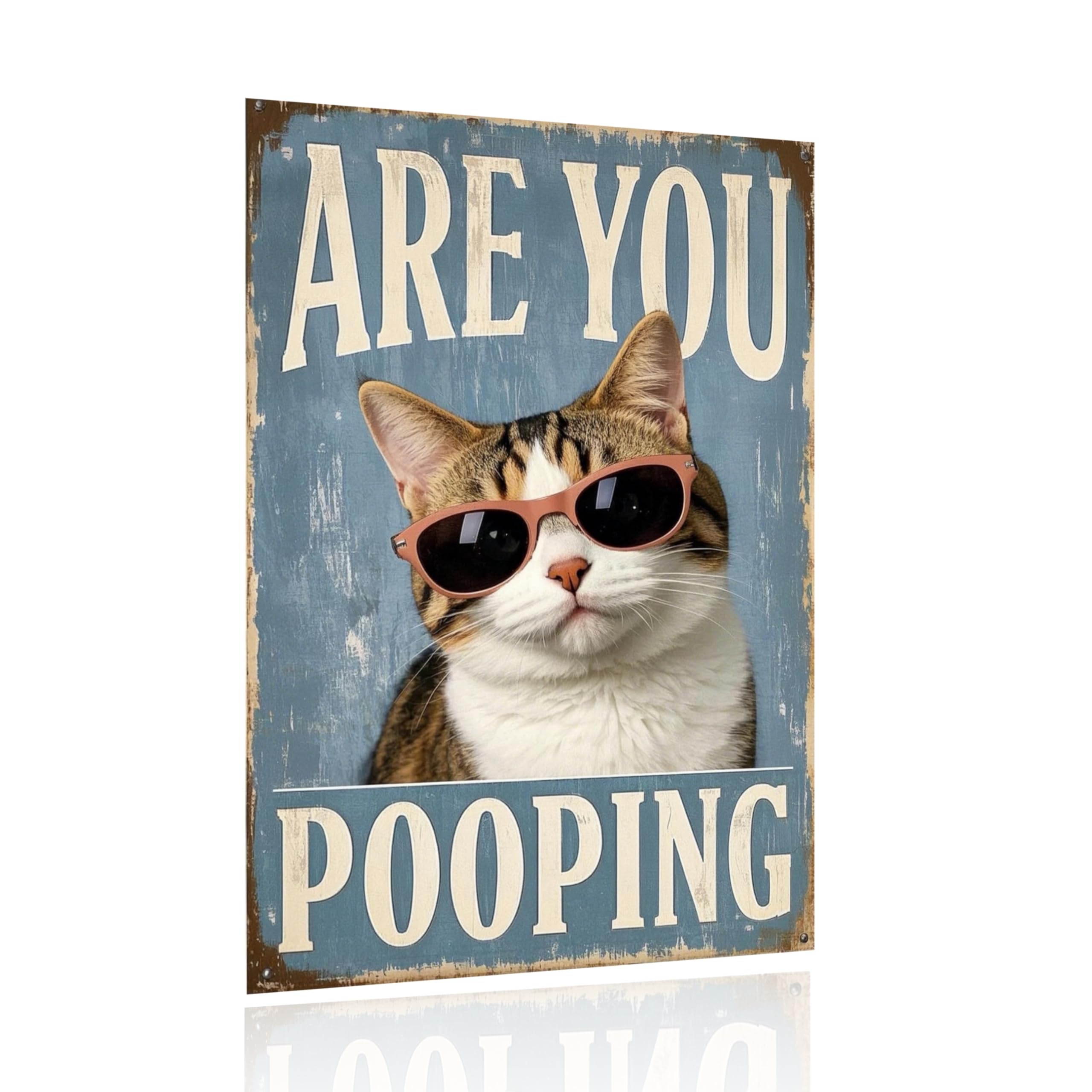 Funny Cat Bathroom Metal Sign – “Would Poop Here Again” Retro Tin Wall Art, 8x12 Inch Vintage Bathroom Decor for Cat Lovers, Restroom, Home, or Bar – Humorous Pet Wall Sign