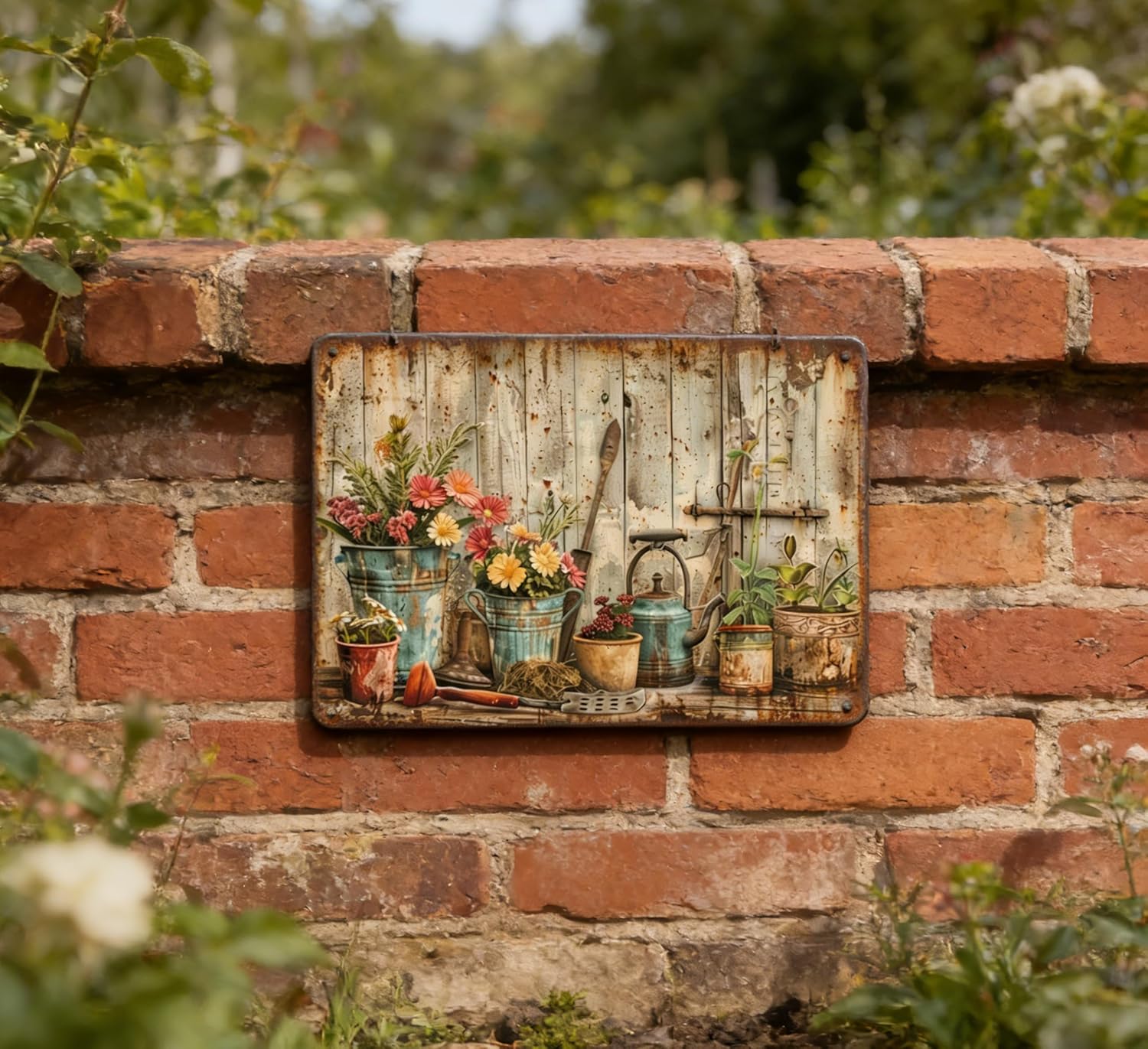 Vintage Flower Garden Metal Sign Rustic Farmhouse Daisy Floral Wildflowers Tin Signs Still Life Gardening Aluminum Wall art for Home Garden Patio Farm Yard Bar Bathroom Decor 8x12 Inch