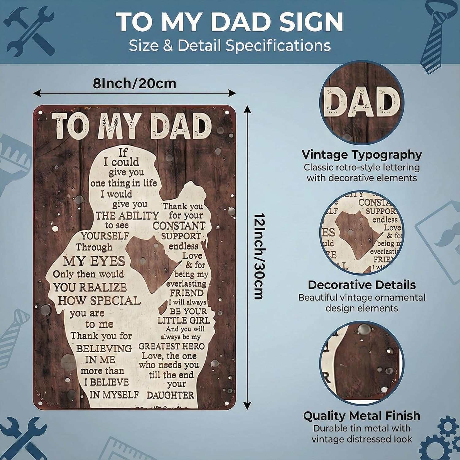 Smilelife Father's Day Dad Gifts from Daughter To My Dad Always Be My Hero Funny Tin Sign Perfect for Men Room Man Cave Office Garage Workshop Home Decor 8 x 12 Inch(3333)