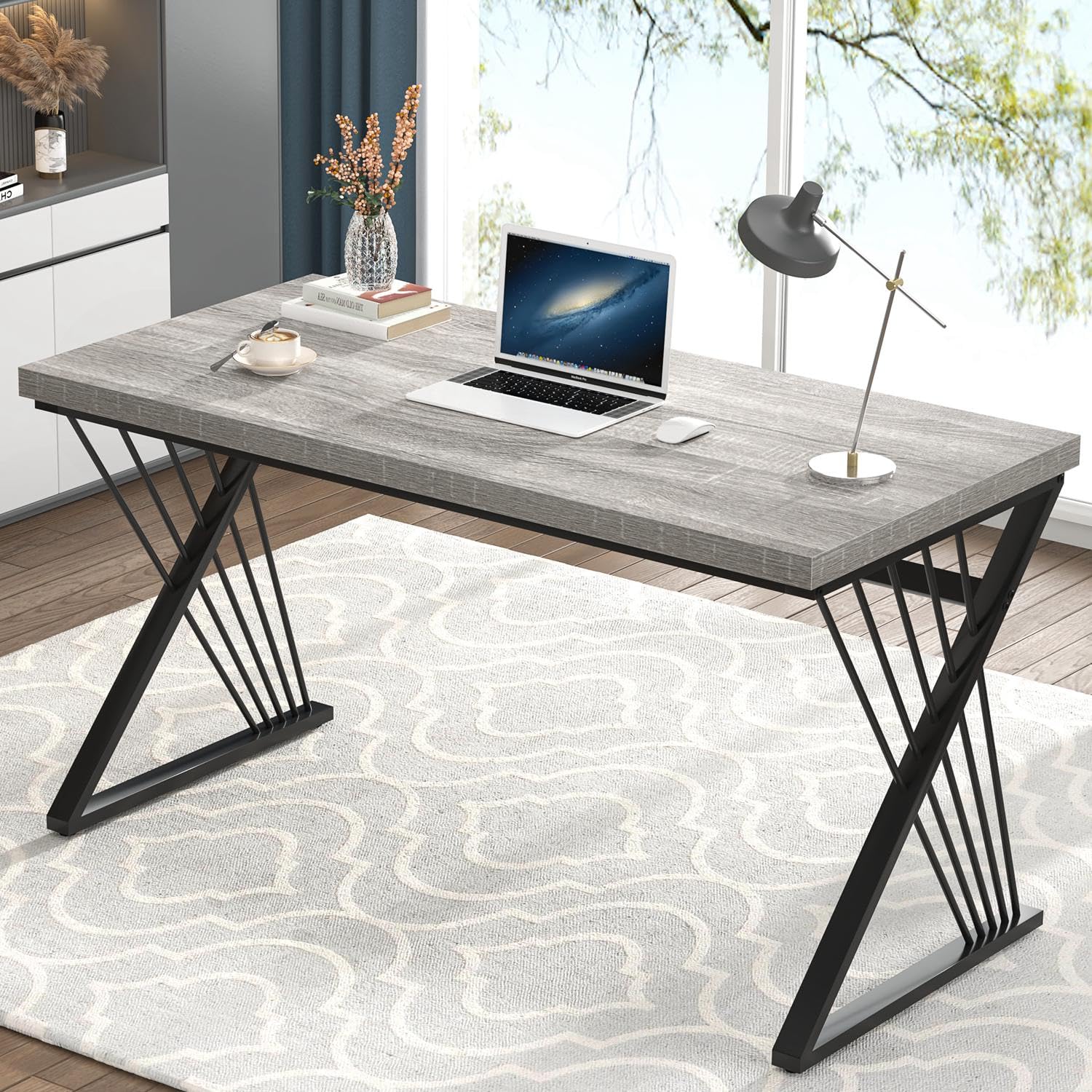FOLUBAN Home Office Desks, Modern Wood and Metal Writing Study Work Table, Industrial Computer Desk for Bedroom Living Room, Rustic Walnut, 47 Inch