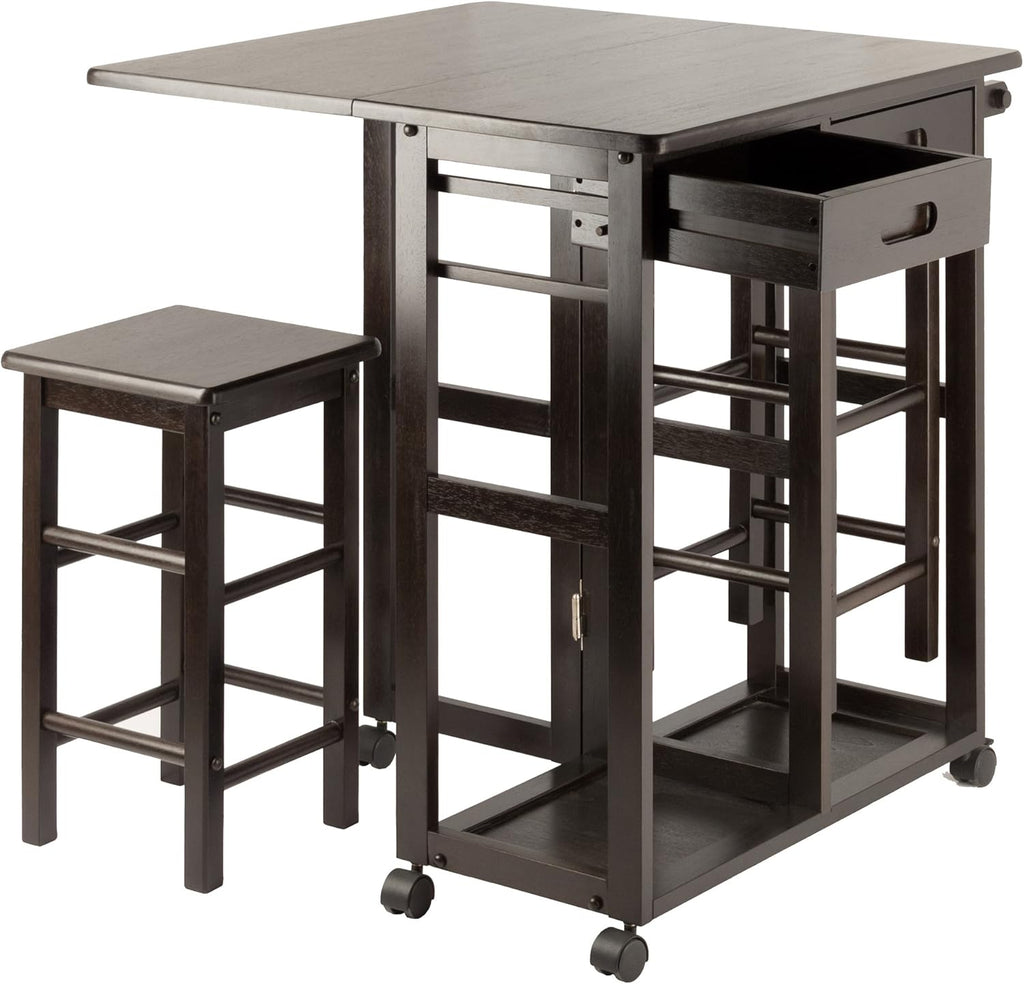Winsome Suzanne Kitchen Table Set with Stools, 33" in Coffee, Convenient Sturdy Mobile Kitchen & Dining Room Table & Chairs with Storage for Small Spaces, Dorms, Apartments