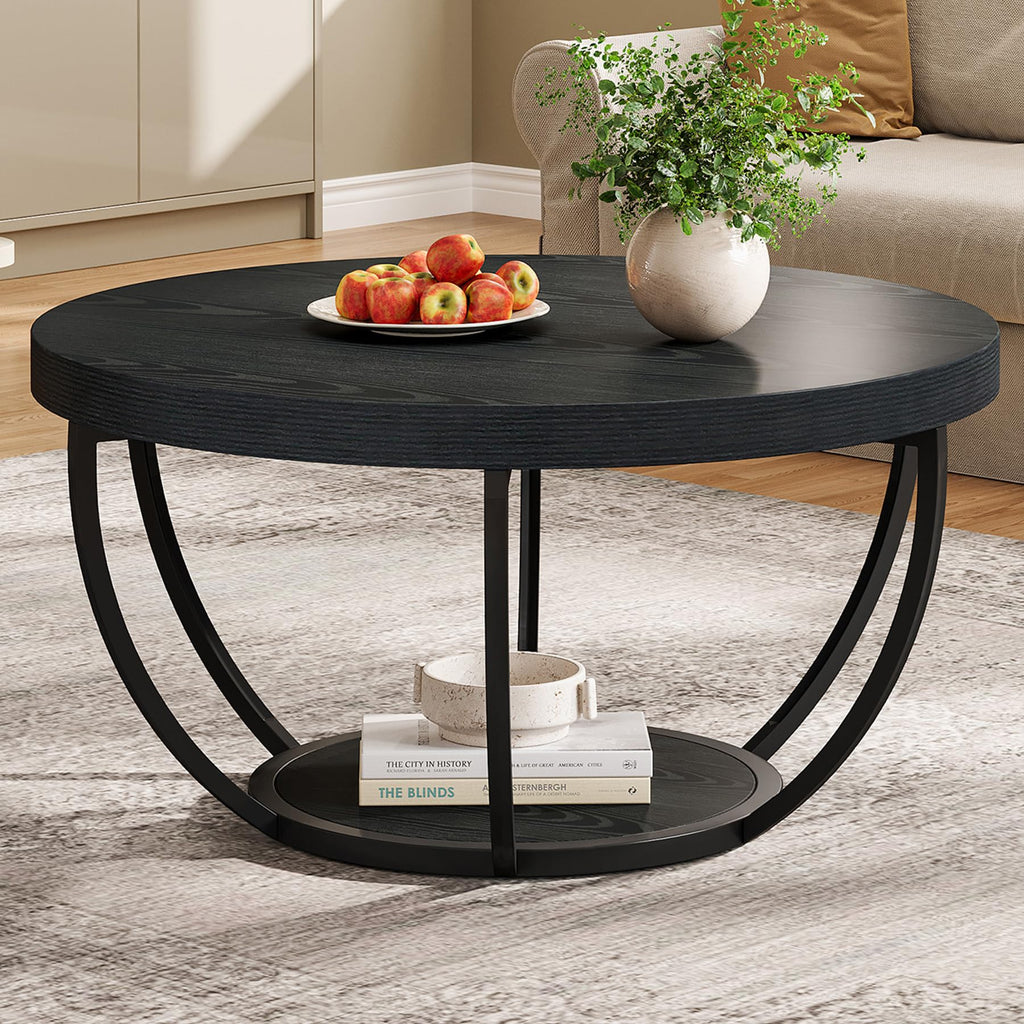 Tribesigns Modern Round Coffee Table, 2 Tier Coffee Table with Faux White Marble and Golden Metal Legs, Circle Center Table Tea Table Accent Furniture for Living Room, White and Gold