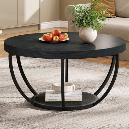 Tribesigns Modern Round Coffee Table, 2 Tier Coffee Table with Faux White Marble and Golden Metal Legs, Circle Center Table Tea Table Accent Furniture for Living Room, White and Gold