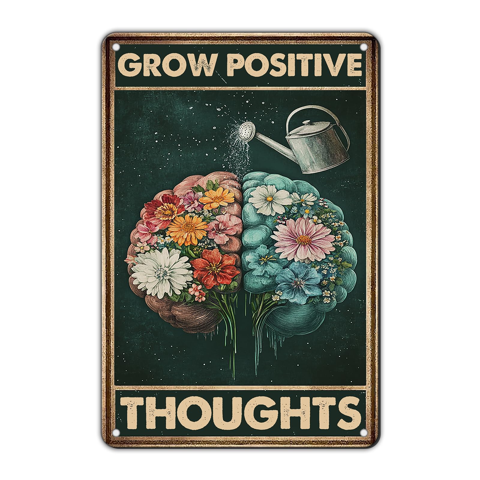 KIYOYO Vintage Tin Metal Sign Poster Grow Positive Thoughts Vintage Poster Flower Head Girl Poster Mental Health Poster Motivational Poster Emotions Poster Vintage Wall Home Decor 8x12 Inch