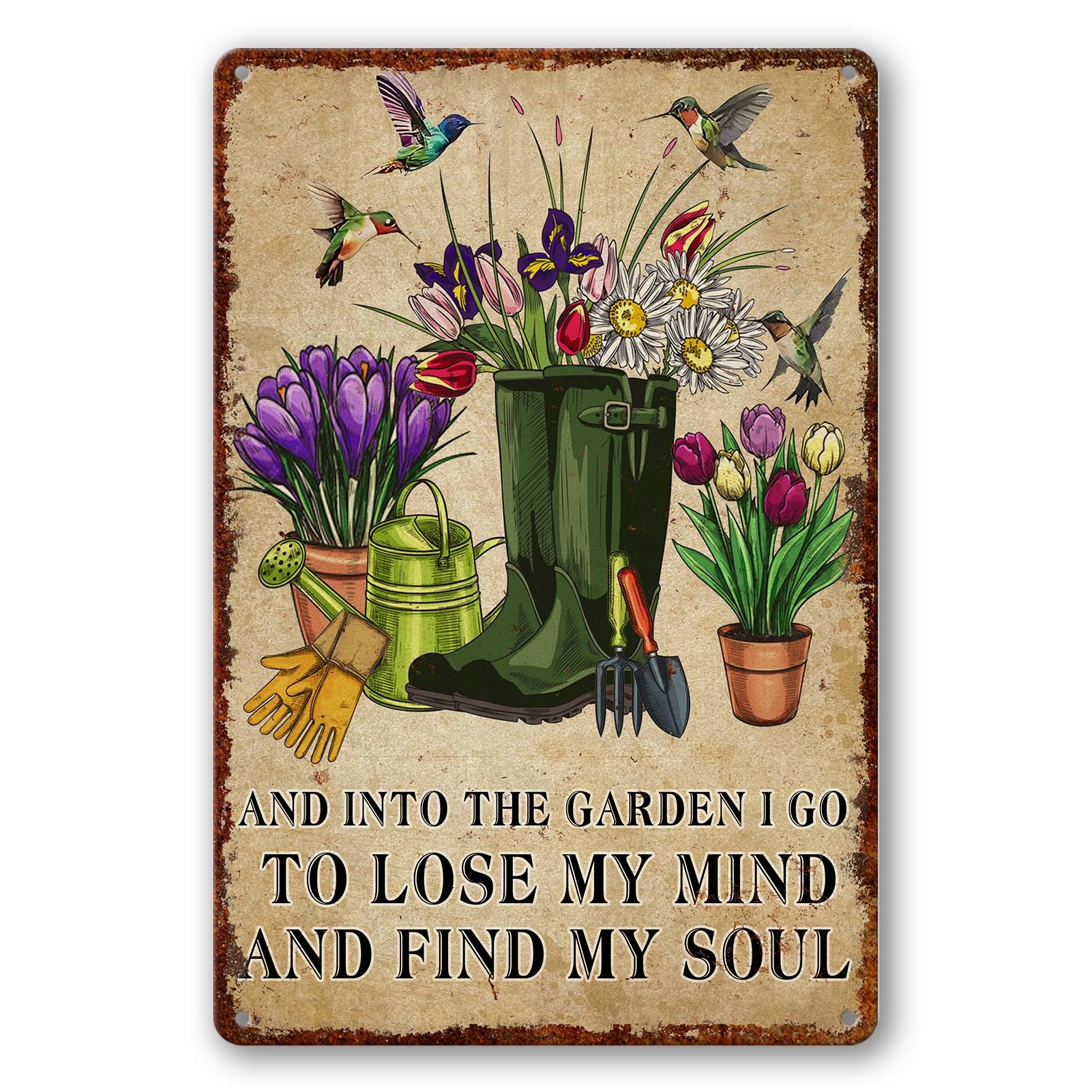 Vintage Metal Tin Signs - Bird & Flower Garden Plaques, Decorative Outdoor 8x12 Inch