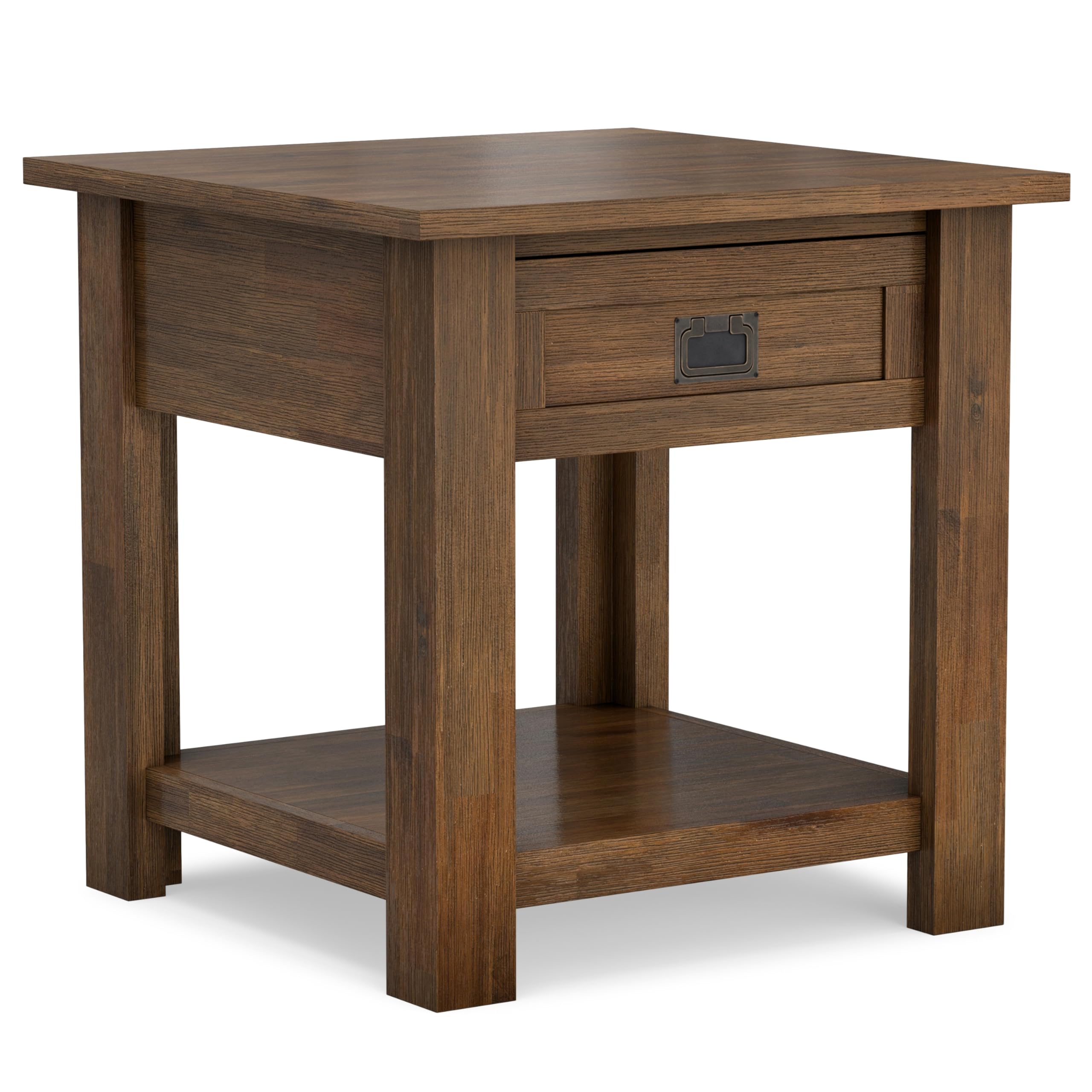 SIMPLIHOME Monroe End Table - 22 inch Wide Solid Acacia Wood Side Table in Distressed Charcoal Brown, Rustic Accent Table for Living Room or Bedroom with Drawer and Shelf